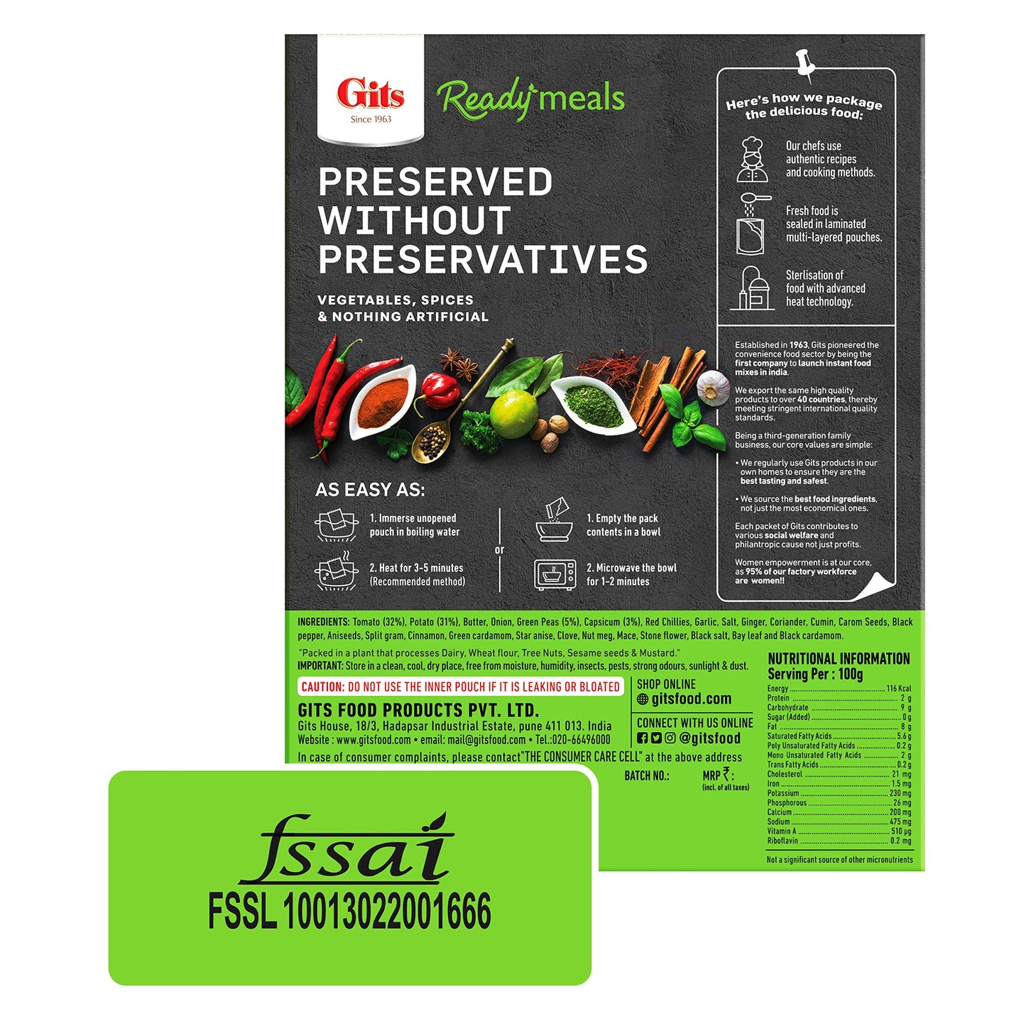 Gits Ready To Eat Pav Bhaji, Pure Veg, Heat And Eat, Microwaveable, 900G (Pack Of 3, 300Gm Each)