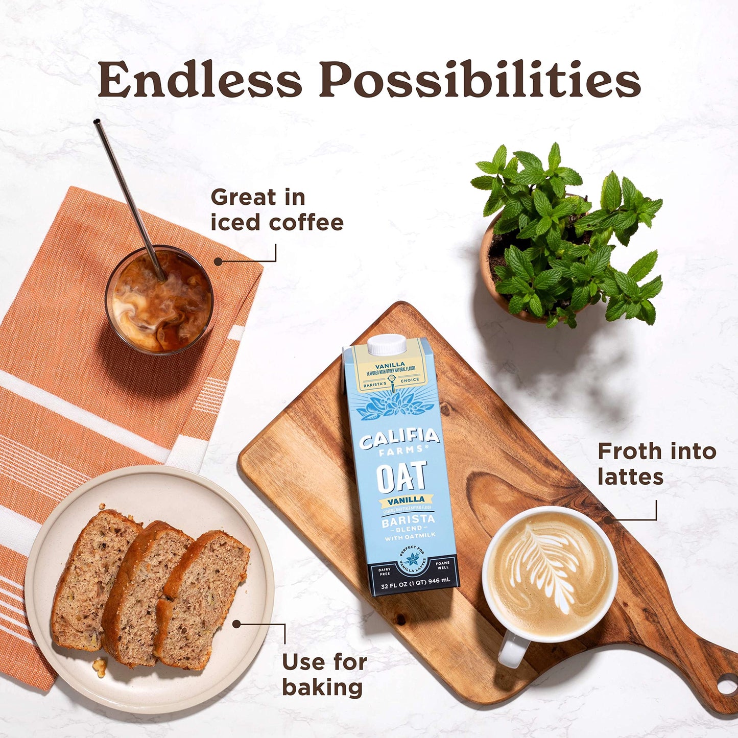 Califia Farms - Vanilla Oat Barista Blend Oat Milk, 32 Oz (Pack of 6), Shelf Stable, Dairy Free, Plant Based, Vegan, Gluten Free