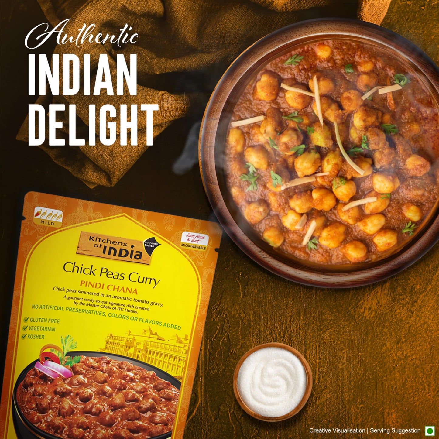 Kitchens of India Pindi Chana - Chick Peas Curry, (Pack of 6)10 Ounces , Gourmet Ready To Eat Authentic Indian Dish (Pack of 6)