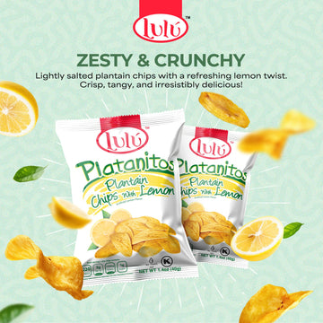 LULU Lemon Plantain Chips (30 Individual Bags) | Lightly Salted Lemon Plantain Strips Chips | Sugar Free Healthy Snack, Non GMO
