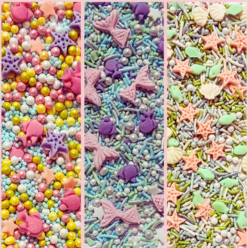 Confect Ocean-Themed Sprinkles Set - 5 Assorted Pastel Edible Sea Shell, Mermaid, Starfishes & Fish Sprinkle Mixes For Cake, Cup