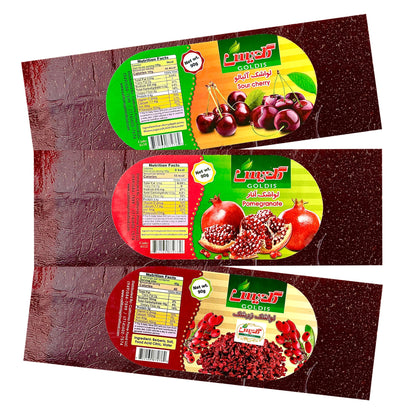 GOALDEES Lavashak (?????) Fruit Leather - Sour Cherry, Pomegranate & Barberry Mix, Persian Style Natural Tart Snack, Pack of 3-1