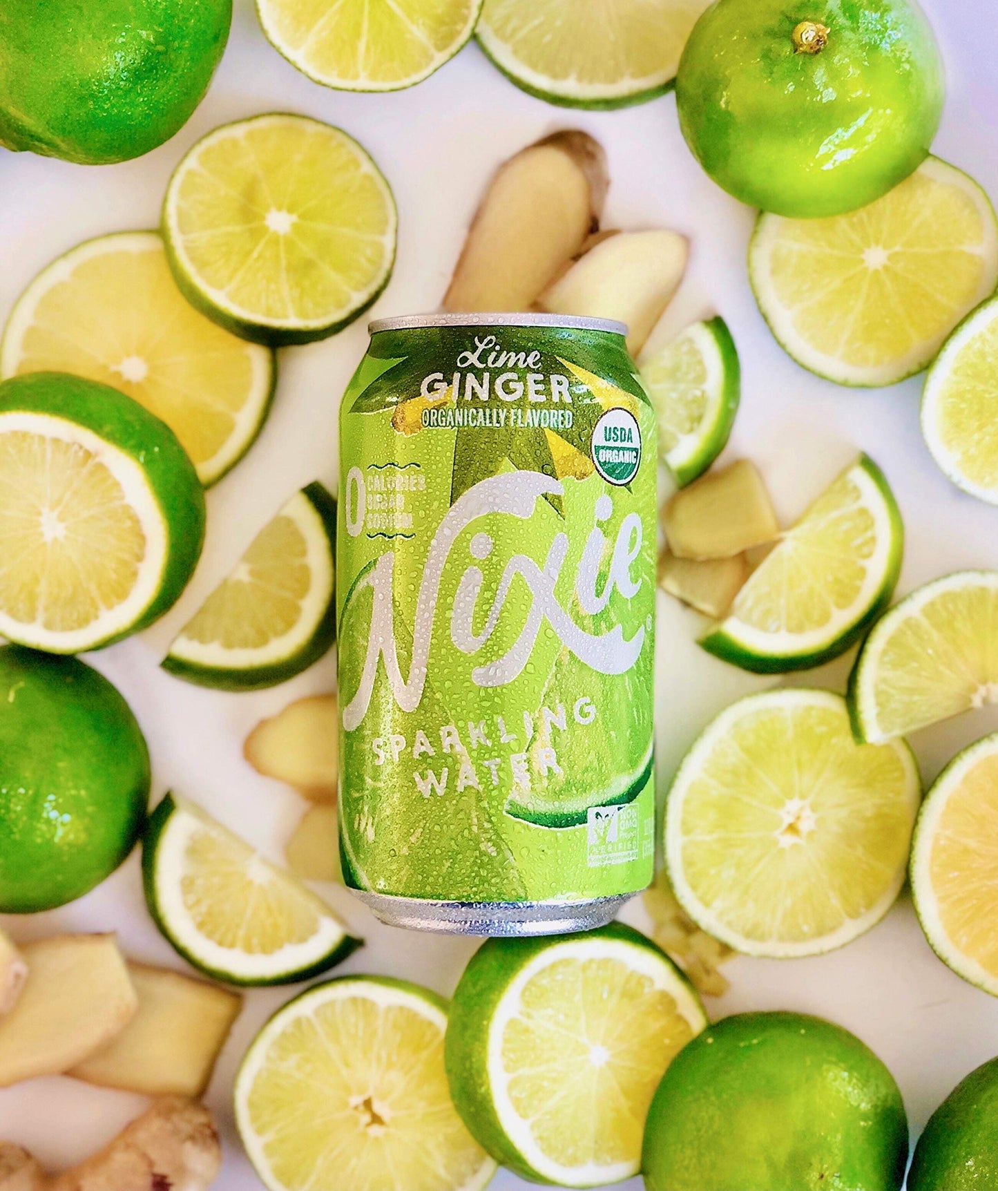 Nixie Sparkling Water, Lime Ginger | 12 Fl Oz Cans, 24 Pack | Organic, Vegan, Non-Gmo, Gluten Free, 0 Calories, 0 Sugar, 0 Sodiu