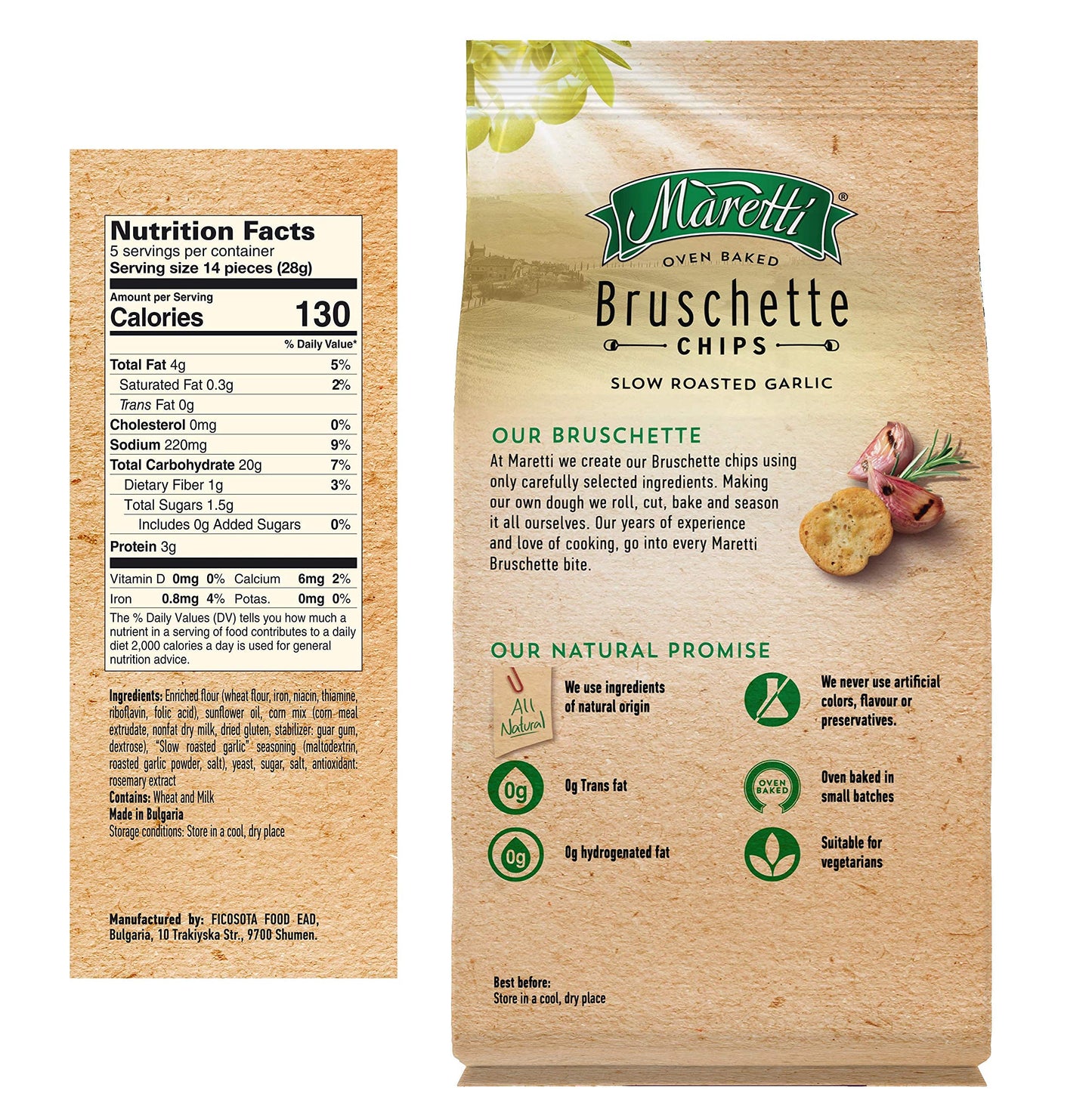 Maretti - Bruschette Chips with Slow Roasted Garlic - All Natural Oven Baked Bagel Chips - Good for Vegetarians - Party Snacks T