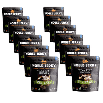 Noble Jerky - Vegan Jerky, Plant-Based High Protein Snack, Vegetarian, Non-GMO, BBQ Flavor, 12 Pack (70g Bags), 14g Protein Per 