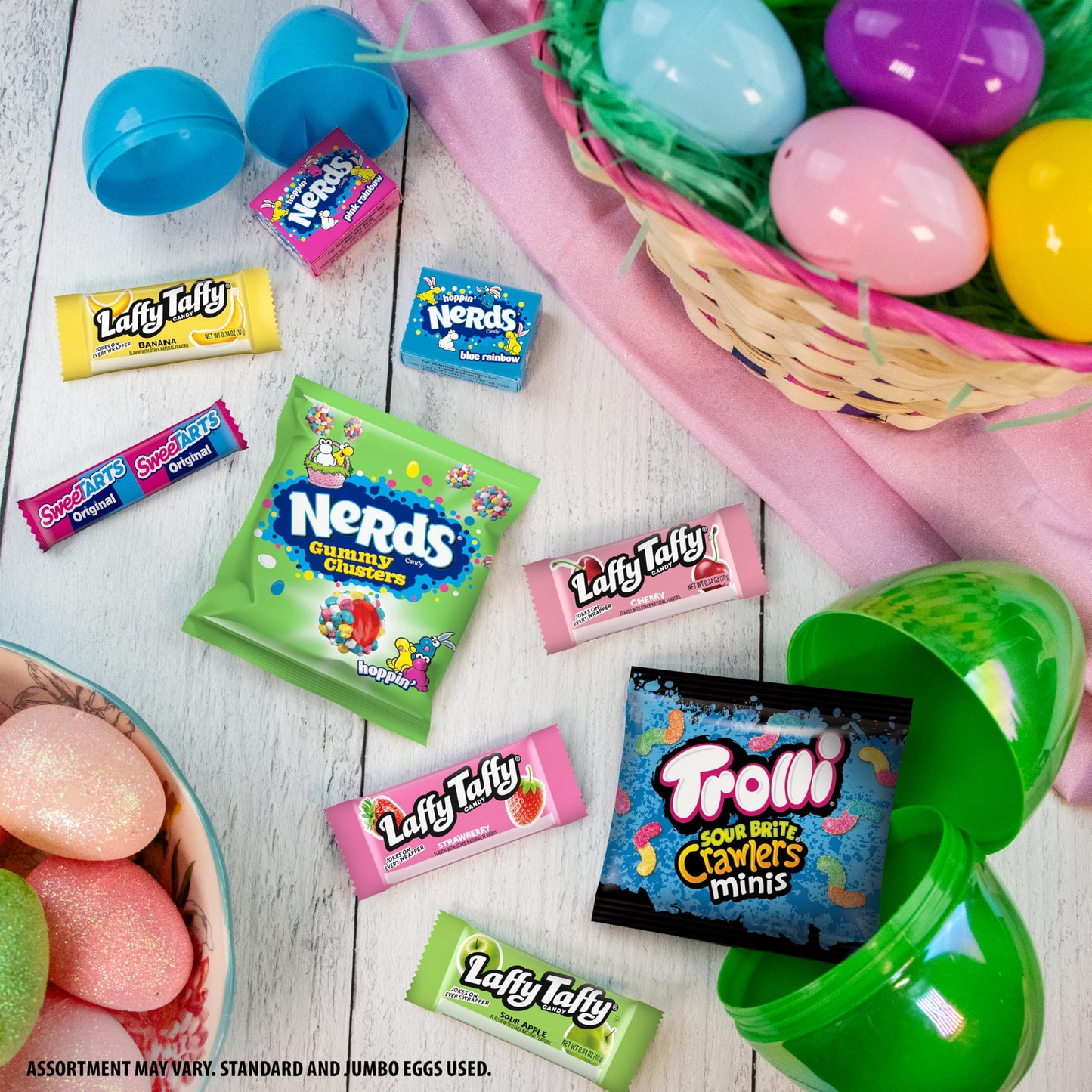 Sweetarts, Trolli, Laffy Taffy & Nerds Easter Egg Filler Variety Bulk Bag, Springtime Easter Candy, 41.93 Oz (125 Individually W