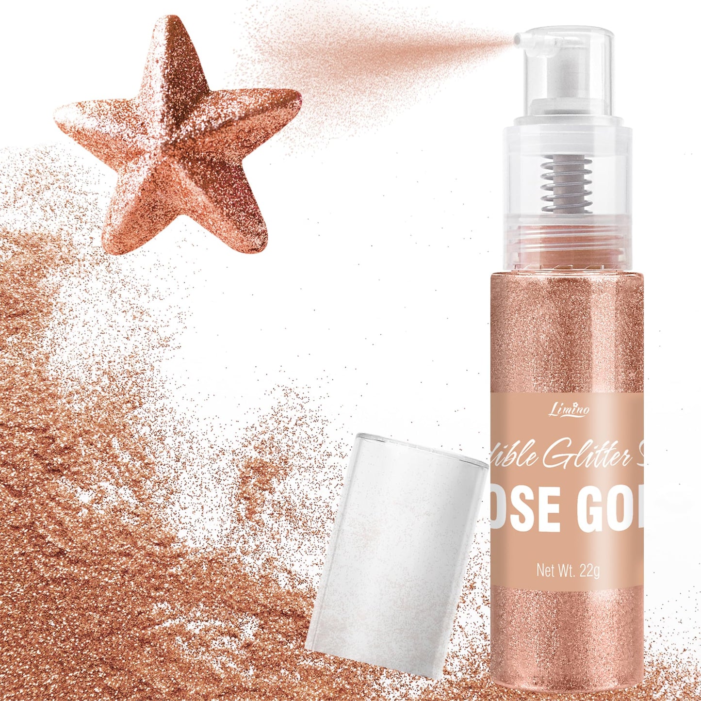 Limino Edible Glitter Spray - 22g Rose Gold Metallic Food Grade Luster Dust for Drinks, Cake Decorating, Baking