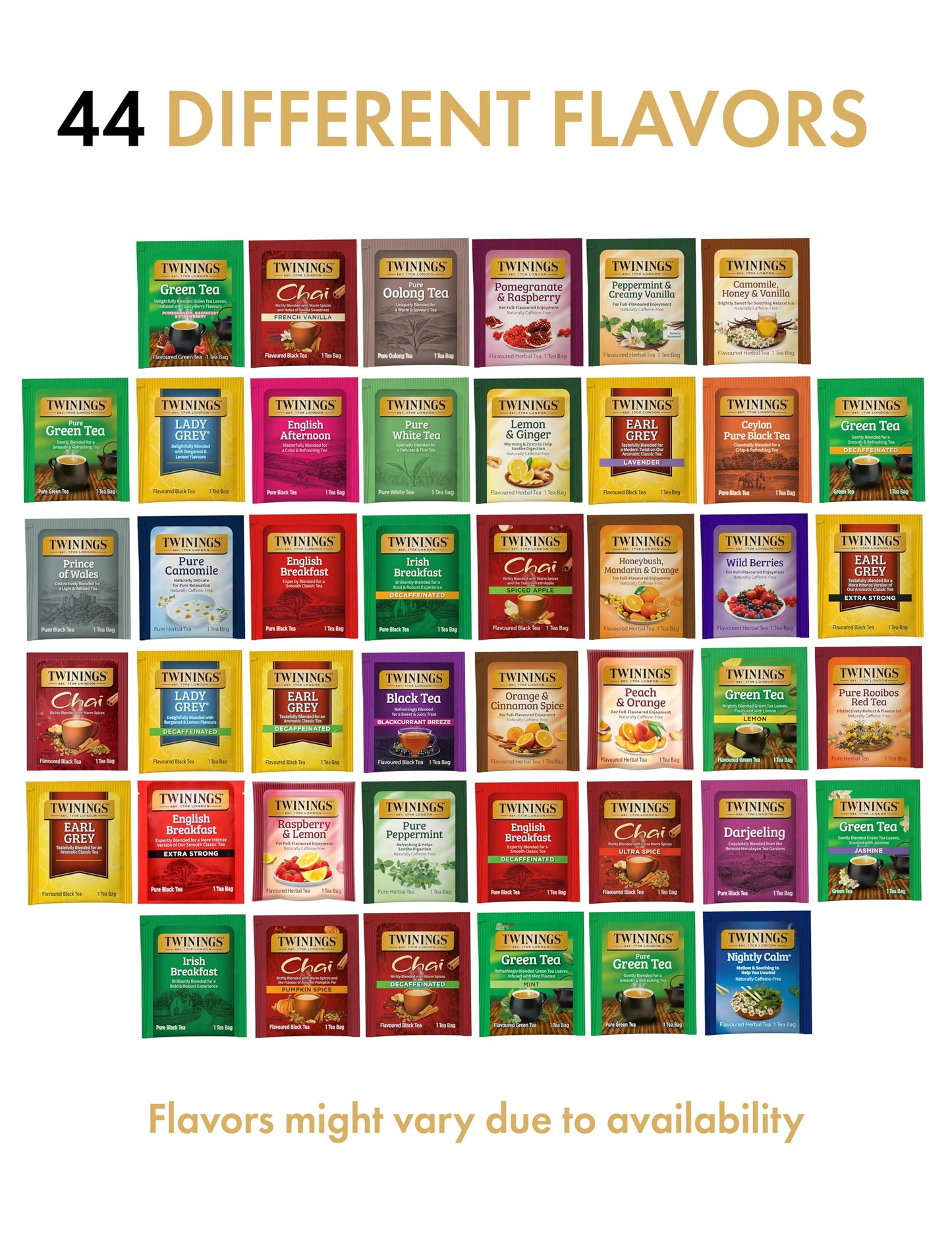 Twinings Tea Bag Sampler Assortment, Variety Pack (44 Count), 44 Unique Flavors For Tea Lovers: Women, Men, Couples, Family, Fri