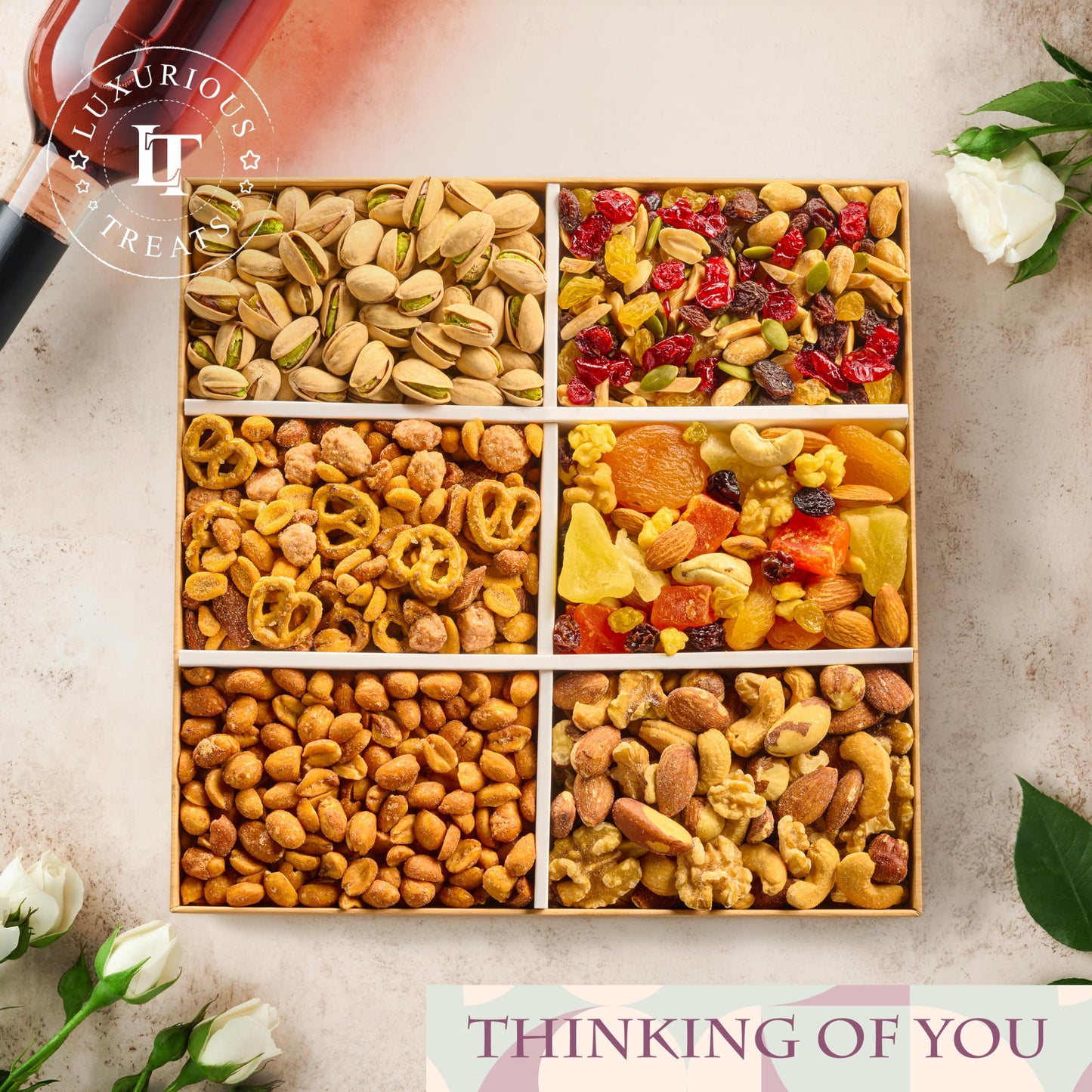 Mixed Nuts Gift Basket - Sympathy Gift Baskets For Mature-Themeds Gourmet Mixed Nuts Variety Pack, 6 Assortment Healthy Snack Tray, Great Gifts For Men
