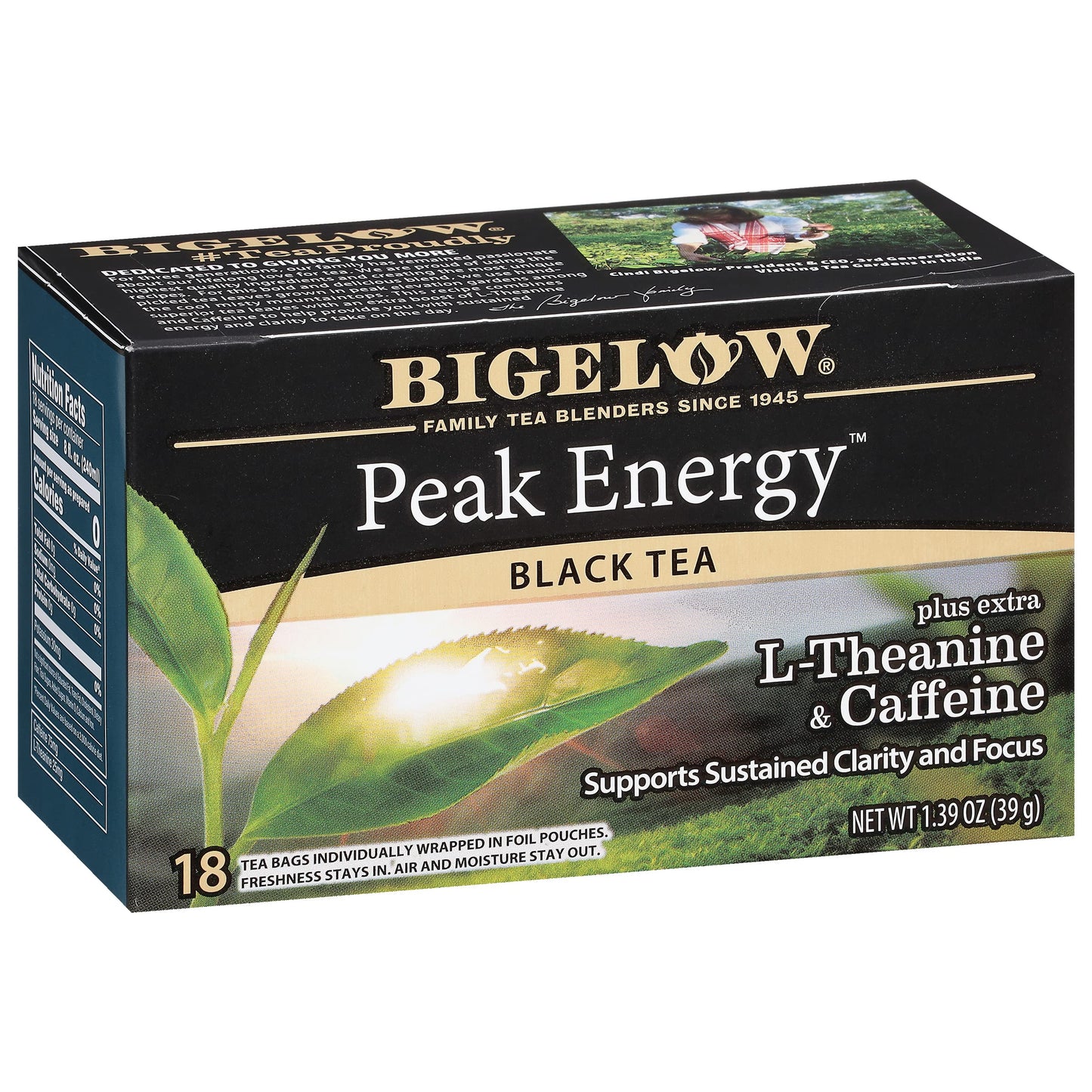 Bigelow Tea Peak Energy, 18 Count (Pack of 6), Extra L-Theanine & Caffeine, 108 Total Tea Bags