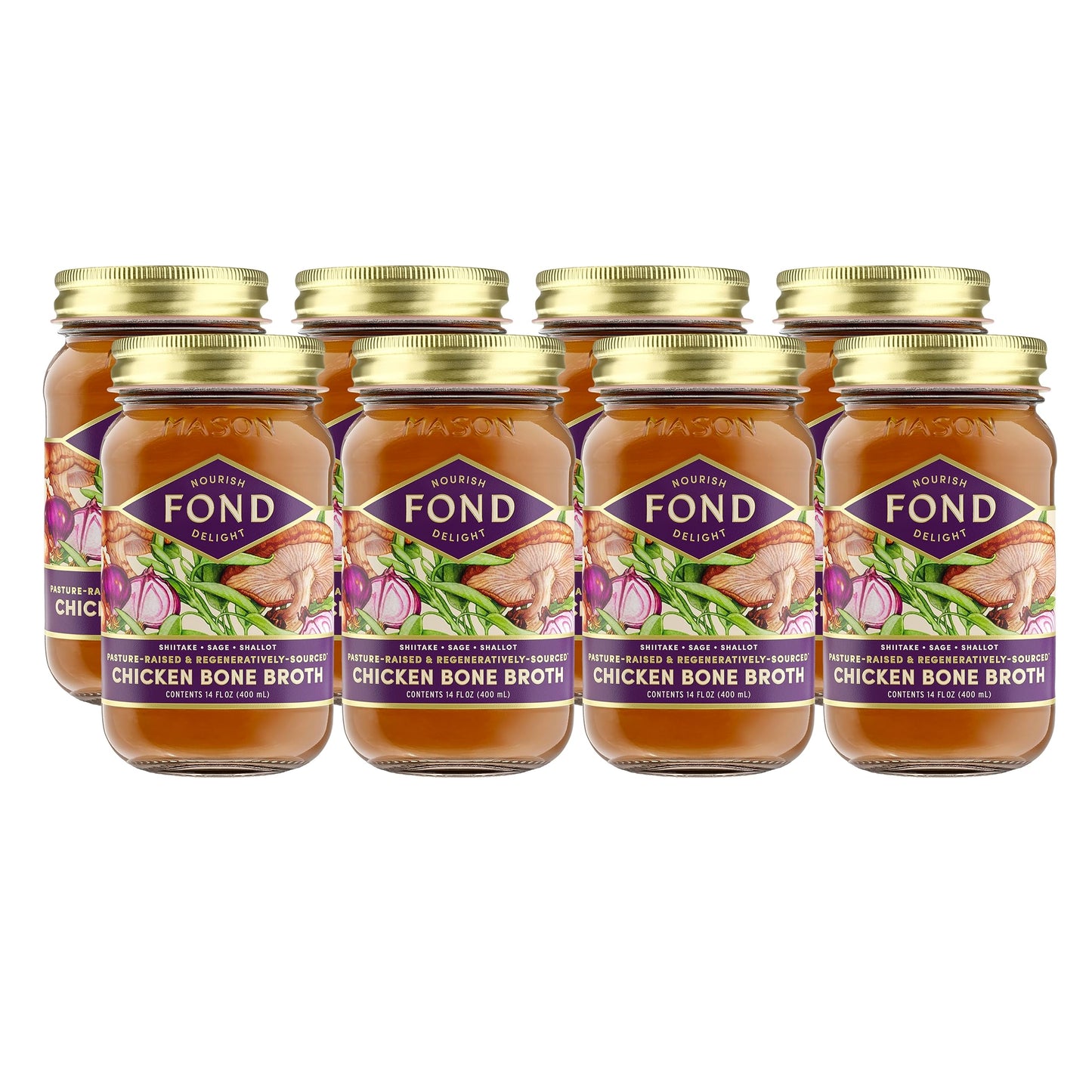 FOND NOURISH DELIGHT Organic Chicken Bone Broth - 8 Pack, 14 Fl Oz Each