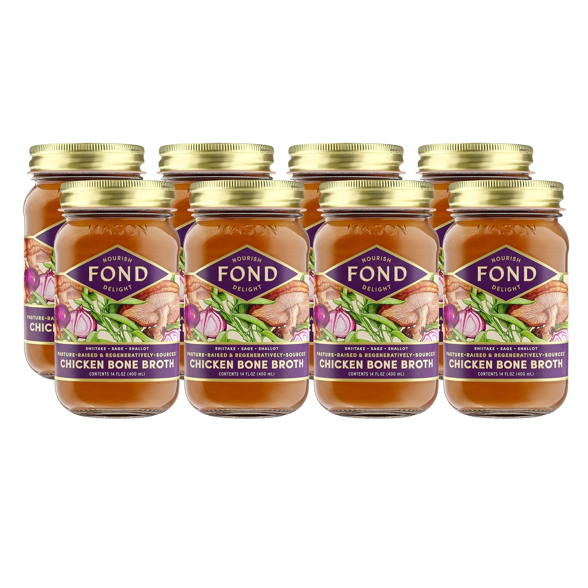 FOND NOURISH DELIGHT Organic Chicken Bone Broth - 8 Pack, 14 Fl Oz Each