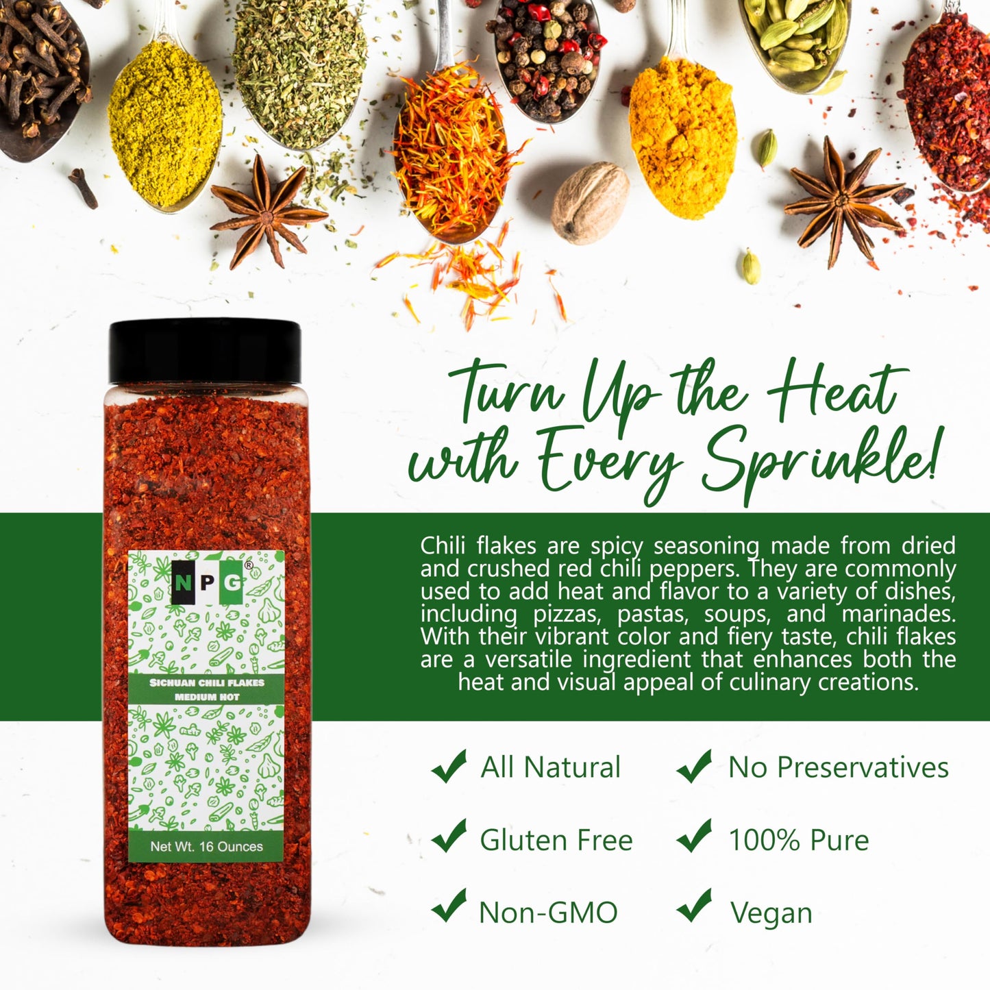 Npg Authentic Sichuan Chili Flakes 1Lb 16 Ounces, Medium Hot, Szechuan Crushed Red Pepper Flakes Powder Bulk, Spice Seasoning For Making Kimchi, Chili Oil, Stir-Fry, Pizza, Salads, Bbq, And Tacos