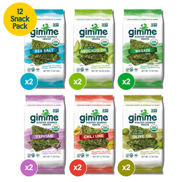 gimMe Organic Roasted Seaweed Snacks Variety Pack, 12 Count - Keto, Vegan, Gluten-Free, Healthy On-the-Go Snack