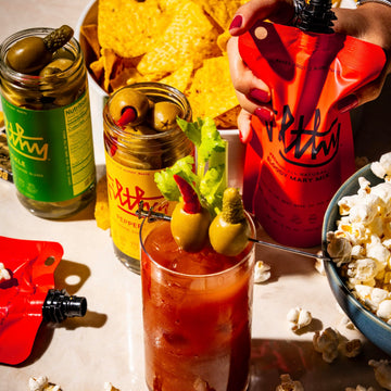 Filthy Food Bloody Mary Cocktail Kit - 9 Piece Set with Pickle & Pepper Stuffed Olives, All-Natural Mix Pouches & Stainless Steel Picks