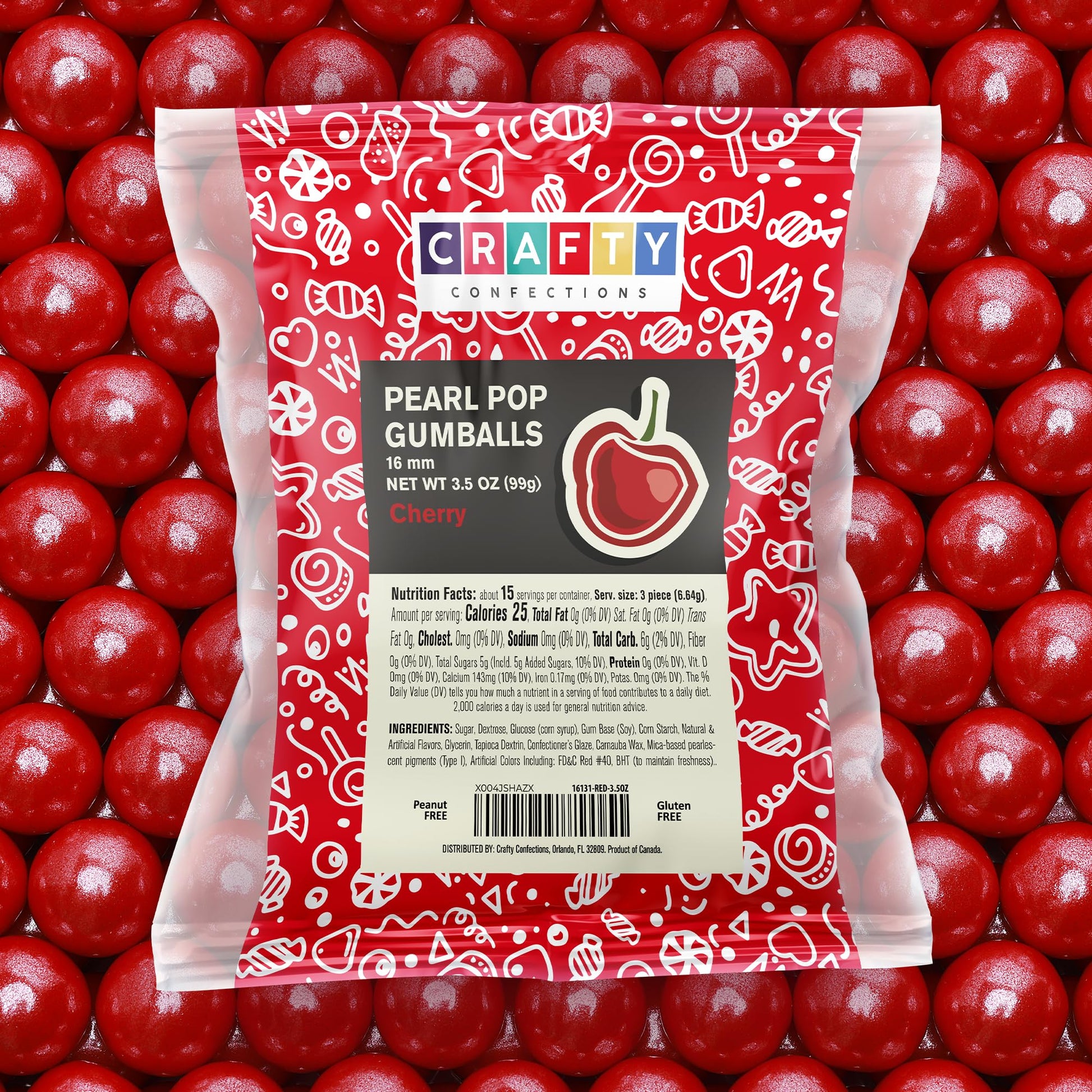 Crafty Confections Shimmer Gumballs Cherry Flavor 3 Pack 3.5 oz Pearl Red 16mm for Gumball Machines and Party Favors