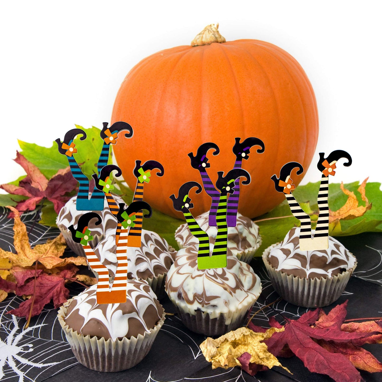 Whaline Halloween Cupcake Toppers Witch Boot Paper Cupcake Decorations For Cupcake Dish Decoration Party Supplies, 30 Pack