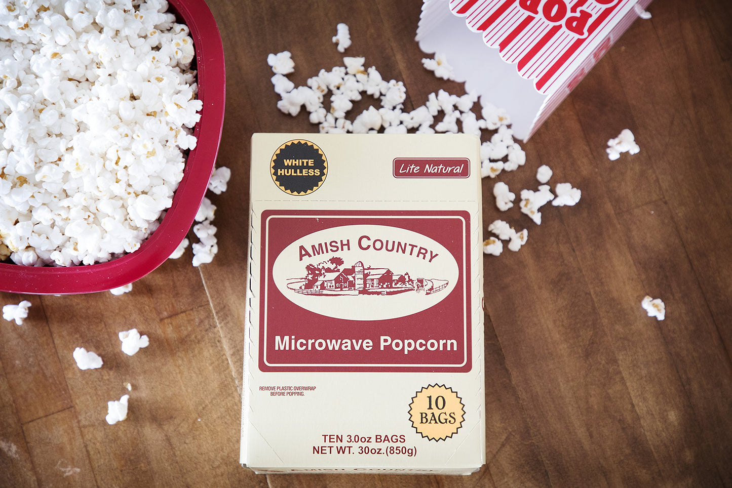 Amish Country Popcorn | Old Fashioned Microwave Popcorn | 10 Bags Lite Natural White Hulless | Non-GMO, Gluten Free, Microwaveab