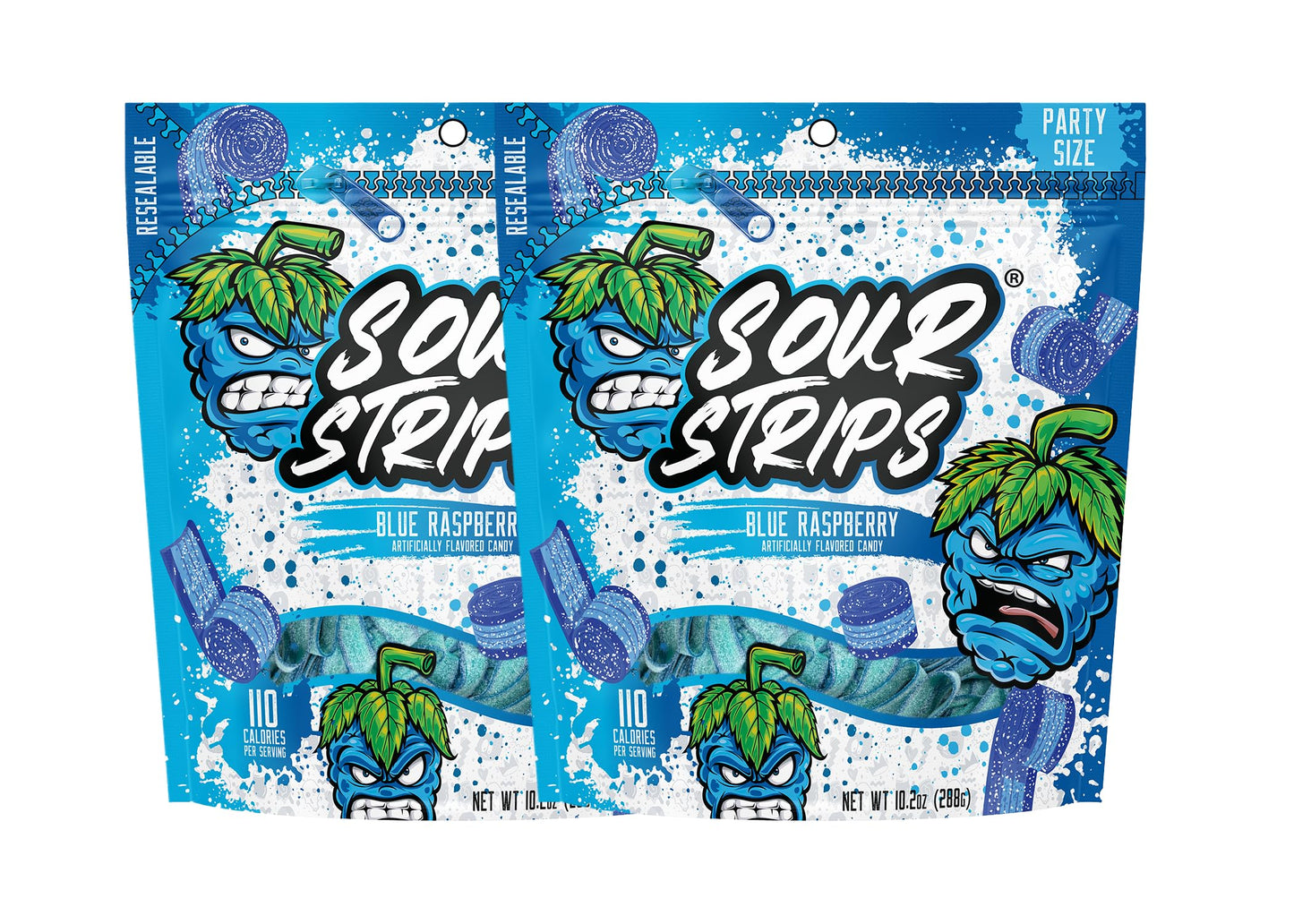 Sour Strips Flavored Sour Candy Strips, Deliciously Sour Chewy Candy Belts, Vegetarian Candies, Party Pack 2-Pack (Blue Raspberr