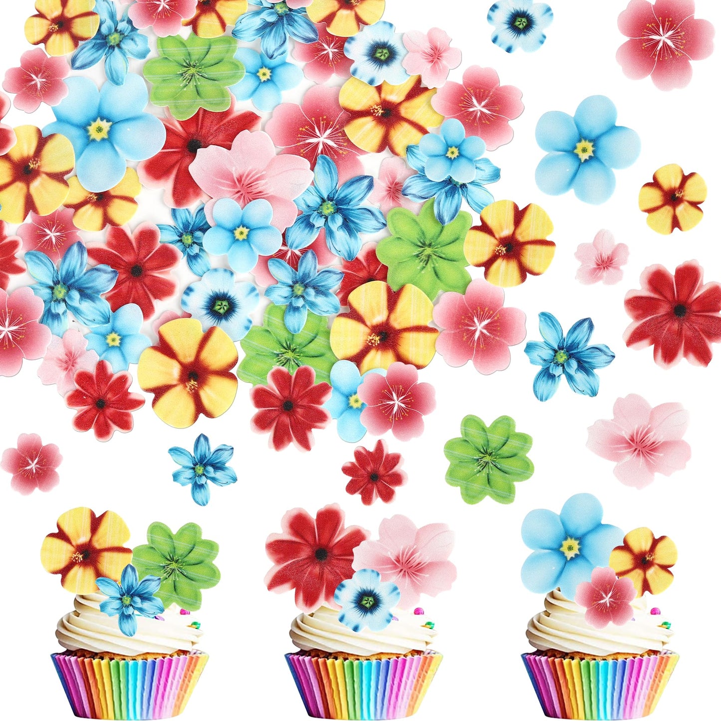 72 PCS Edible Flowers Cupcake Toppers Edible Wedding Engagement Flowers Cupcake Decorations Wafer Paper Flowers Cupcake Picks fo