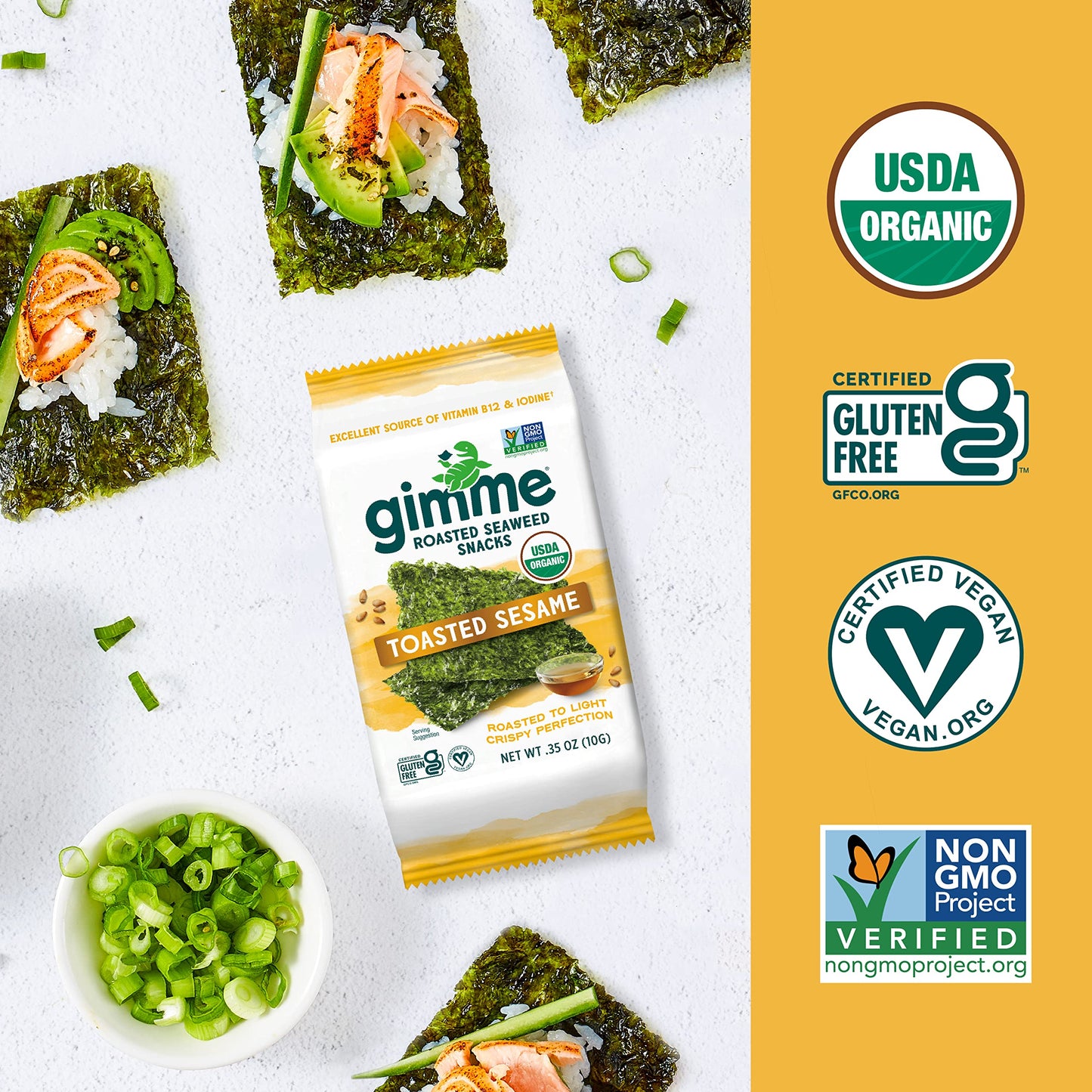 Gimme Seaweed - Toasted Sesame - 12 Count Sharing Size - Organic Roasted Seaweed Sheets - Keto, Vegan, Gluten Free - Great Sourc