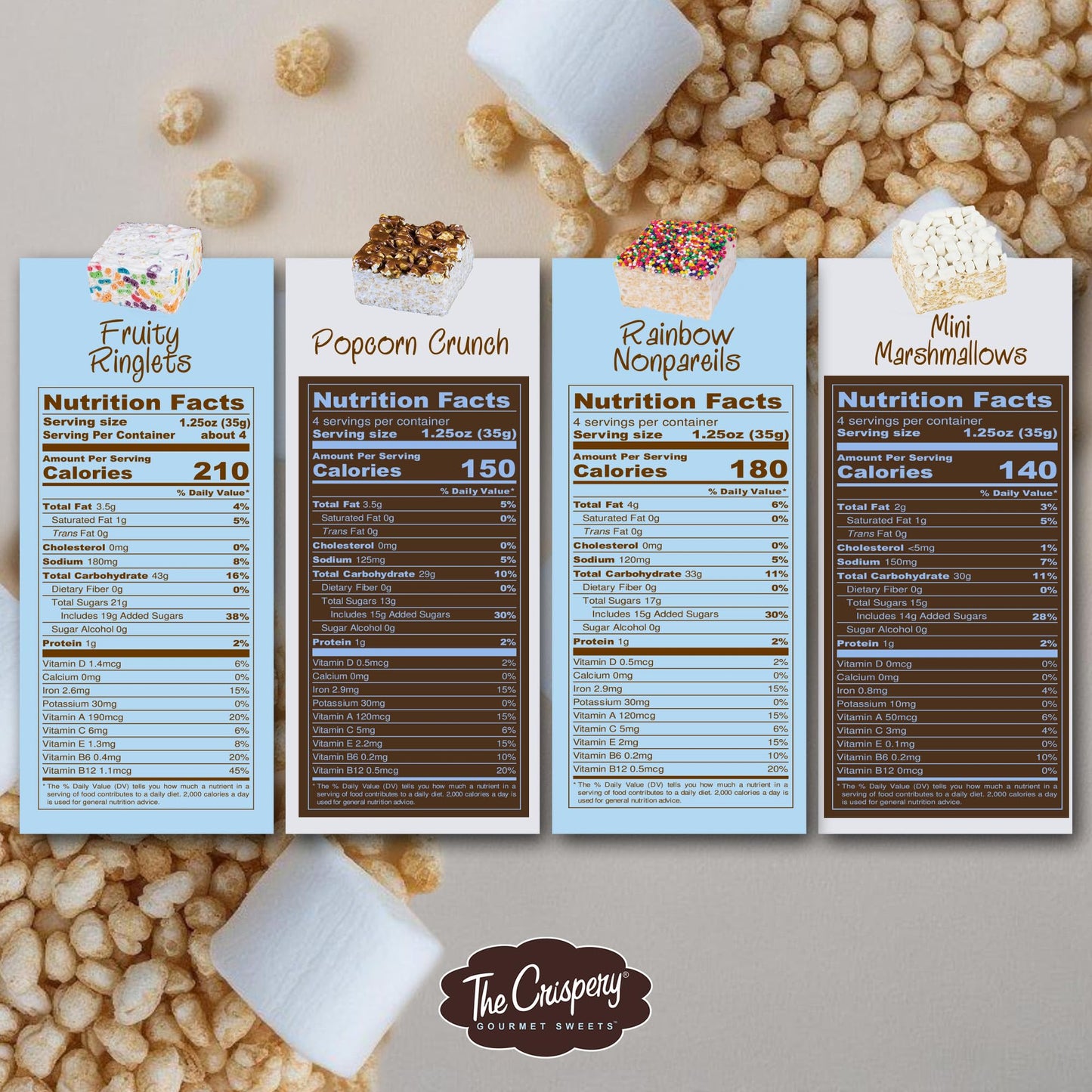 The Crispery Crispycakes - Jumbo Size Pack Of 12 Individually Wrapped Assorted Flavor Gourmet Marshmallow Rice Crispycakes, Alwa