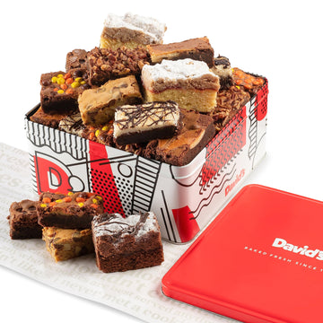 David's Cookies Assorted Brownies & Crumb Cake Gift Tin 3Lbs - Delicious, Fresh Baked Snacks, Gourmet Chocolate Fudge Slices, Br