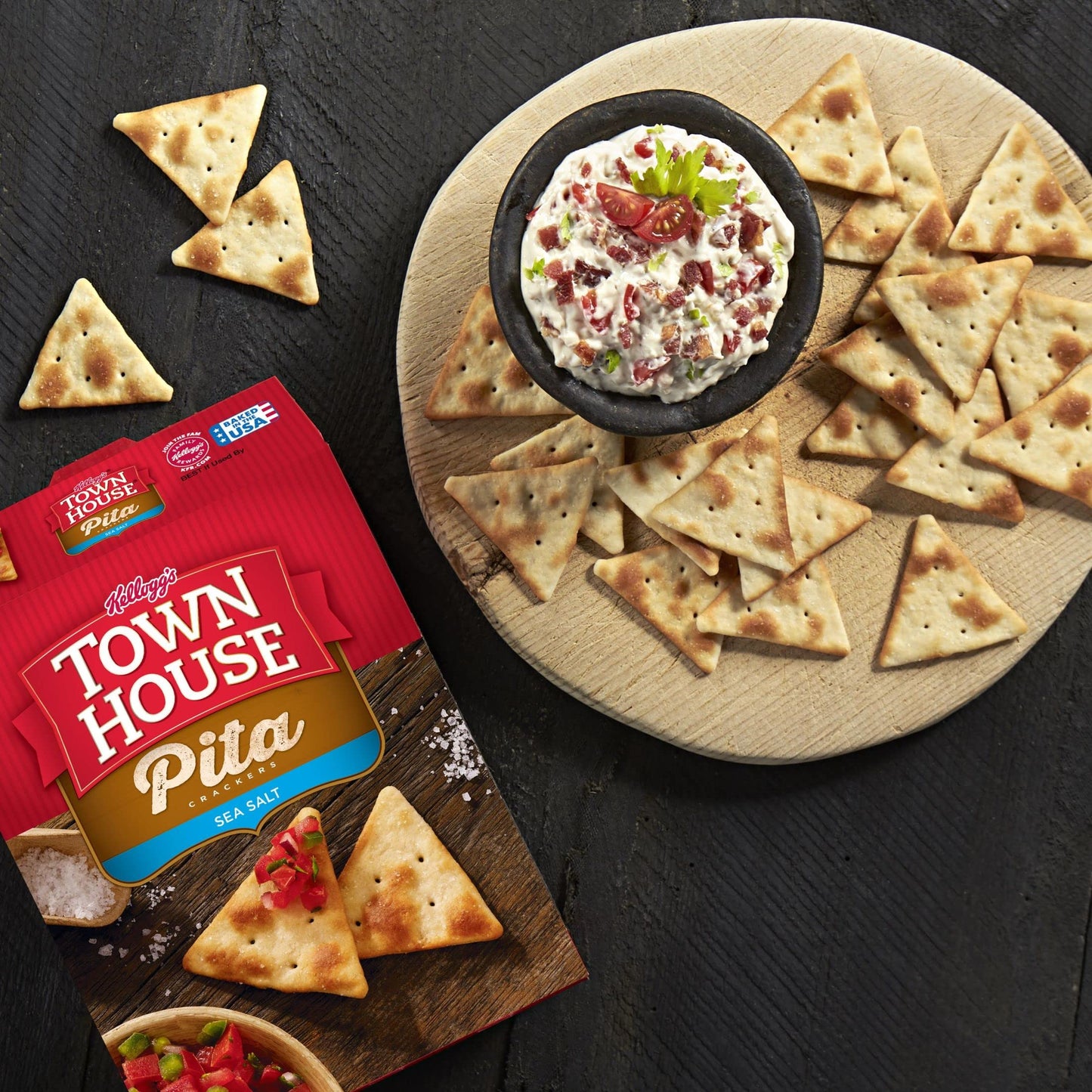 Kellogg'S Town House Pita Crackers Oven Baked Crackers, Lunch Snacks, Party Snacks, Sea Salt (4 Boxes)