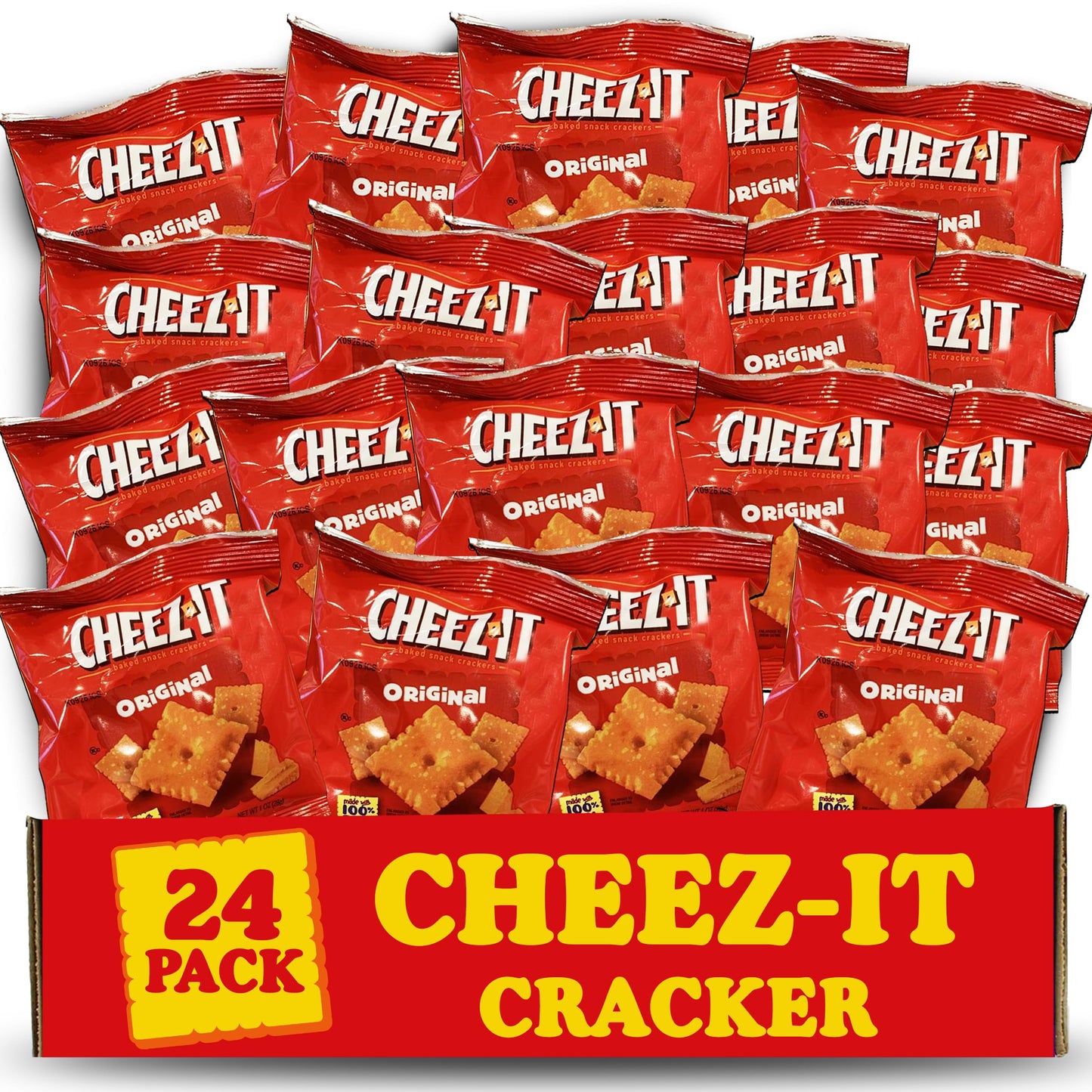 Cheeze-It Cheese Crackers Snacks, 24 Pack Original Baked Snack Crackers, Made with Real Cheese, Lunch Snack Crackers Mini Packs,