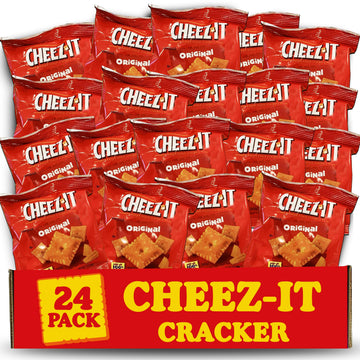 Cheeze-It Cheese Crackers Snacks, 24 Pack Original Baked Snack Crackers, Made with Real Cheese, Lunch Snack Crackers Mini Packs,