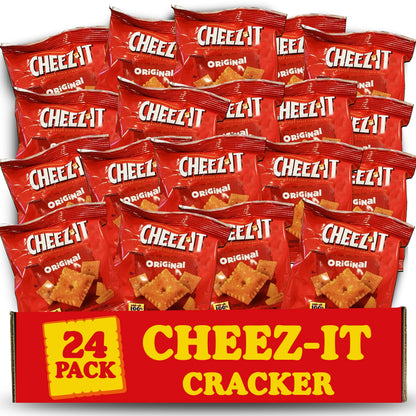 Cheeze-It Cheese Crackers Snacks, 24 Pack Original Baked Snack Crackers, Made with Real Cheese, Lunch Snack Crackers Mini Packs,