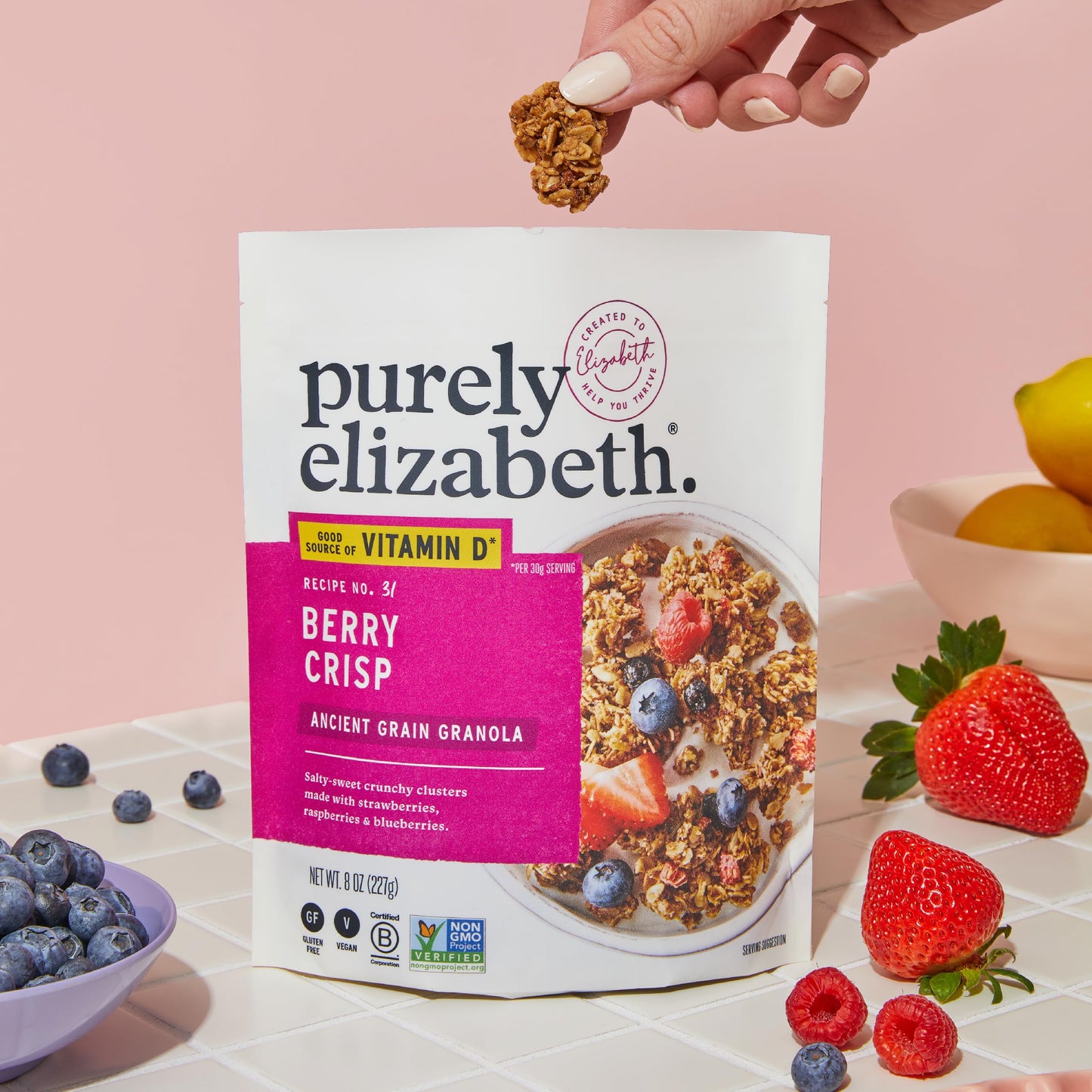Purely Elizabeth, Berry Crisp, Ancient Grain Granola With Vitamin D, Gluten-Free (8Oz Bag)