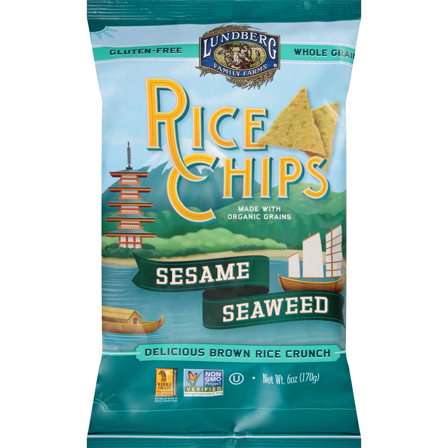 Lundberg Family Farms Rice Chips Made with Organic Grains, Sesame Seaweed, 6-Ounce Bags (Pack of 12)