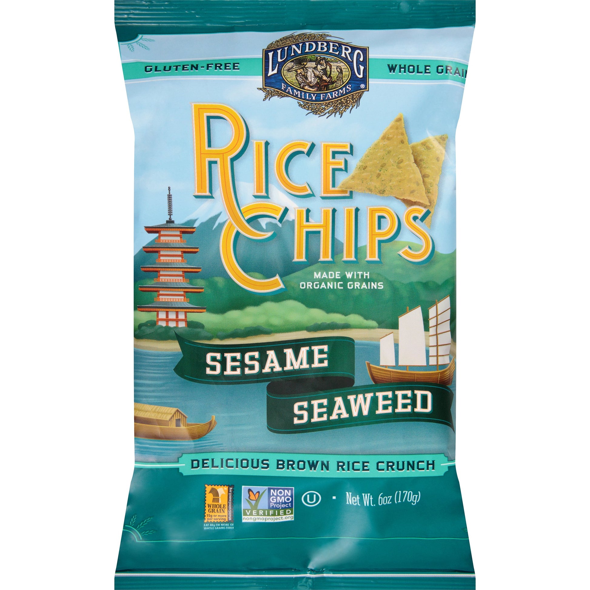 Lundberg Family Farms Rice Chips Made with Organic Grains, Sesame Seaweed, 6-Ounce Bags (Pack of 12)