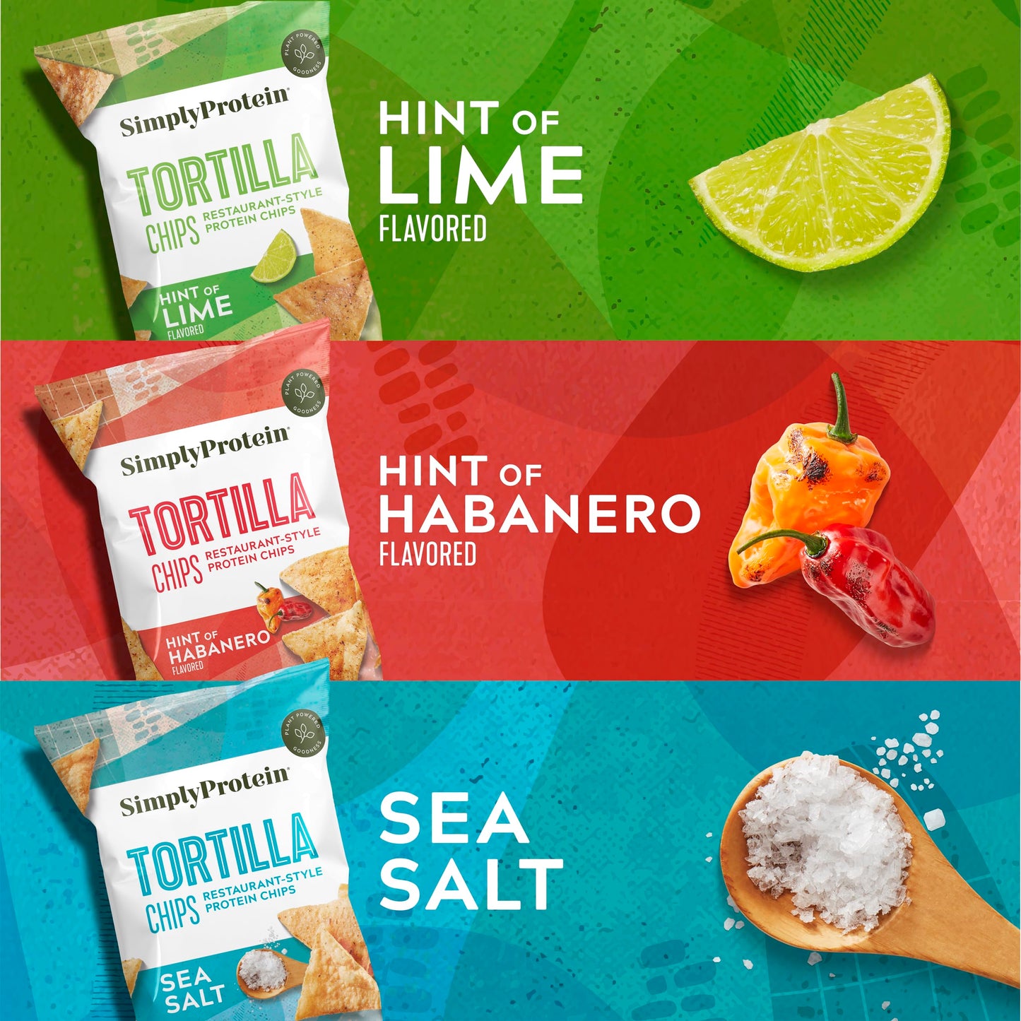 Simply Protein - Tortilla Chips, Restaurant Style Protein Chips, Variety Pack (3-Pack) - Sea Salt, Hint Of Lime, Hint Of Habaner
