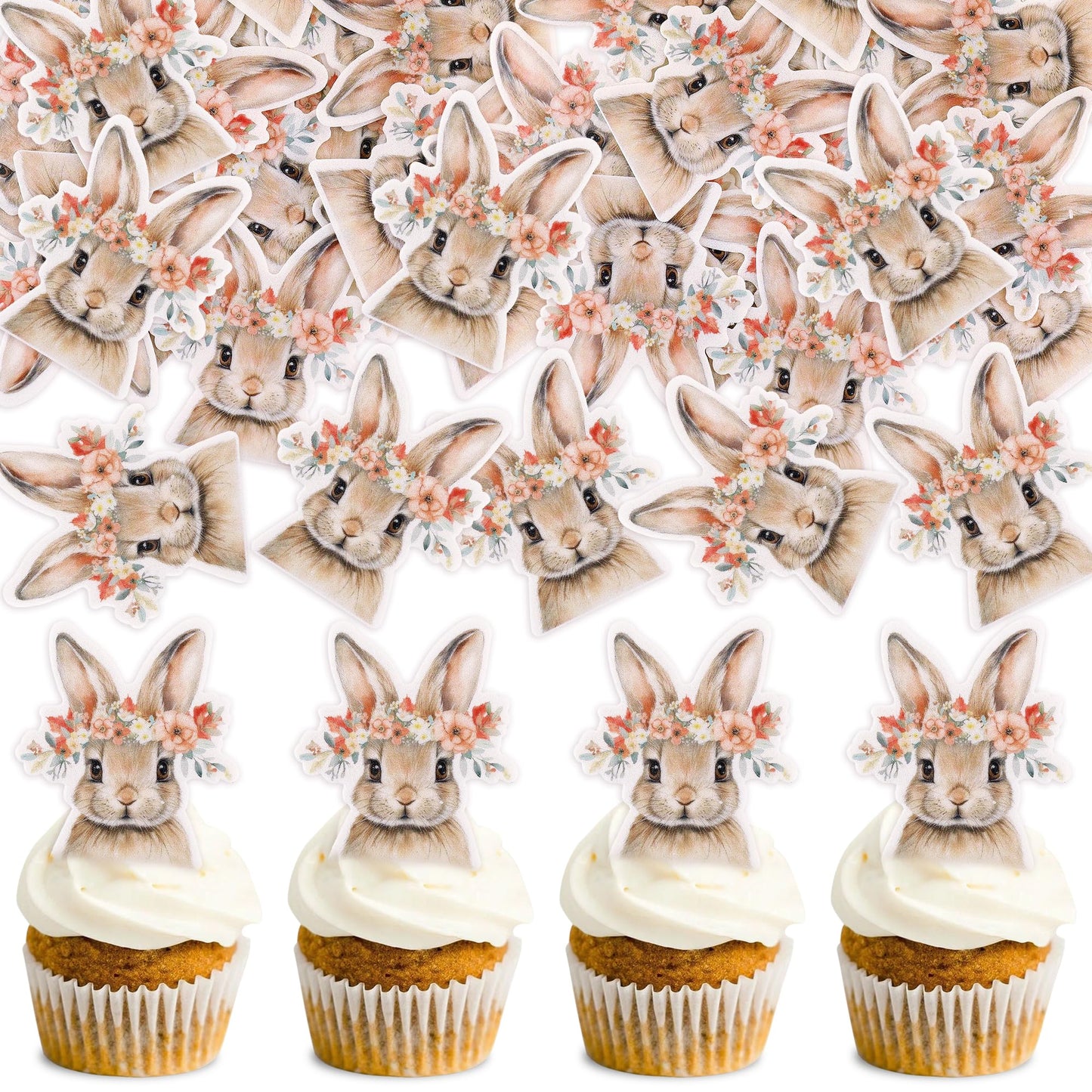 Keaziu 40-Pack Edible Wafer Paper Easter Cupcake Toppers - Rabbit Ears Party Decorations - Food Decor Appetizers Top Picks