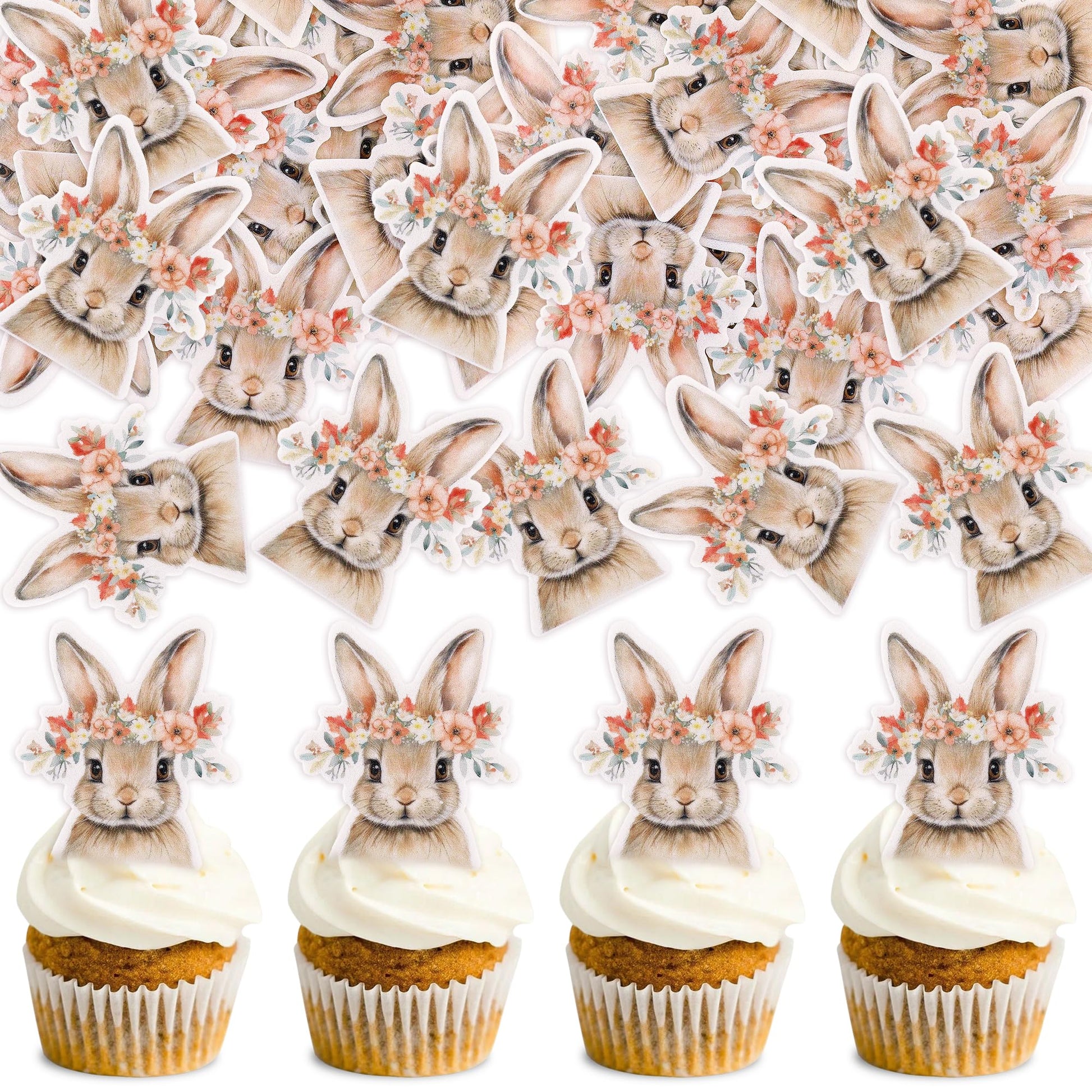 Keaziu 40-Pack Edible Wafer Paper Easter Cupcake Toppers - Rabbit Ears Party Decorations - Food Decor Appetizers Top Picks