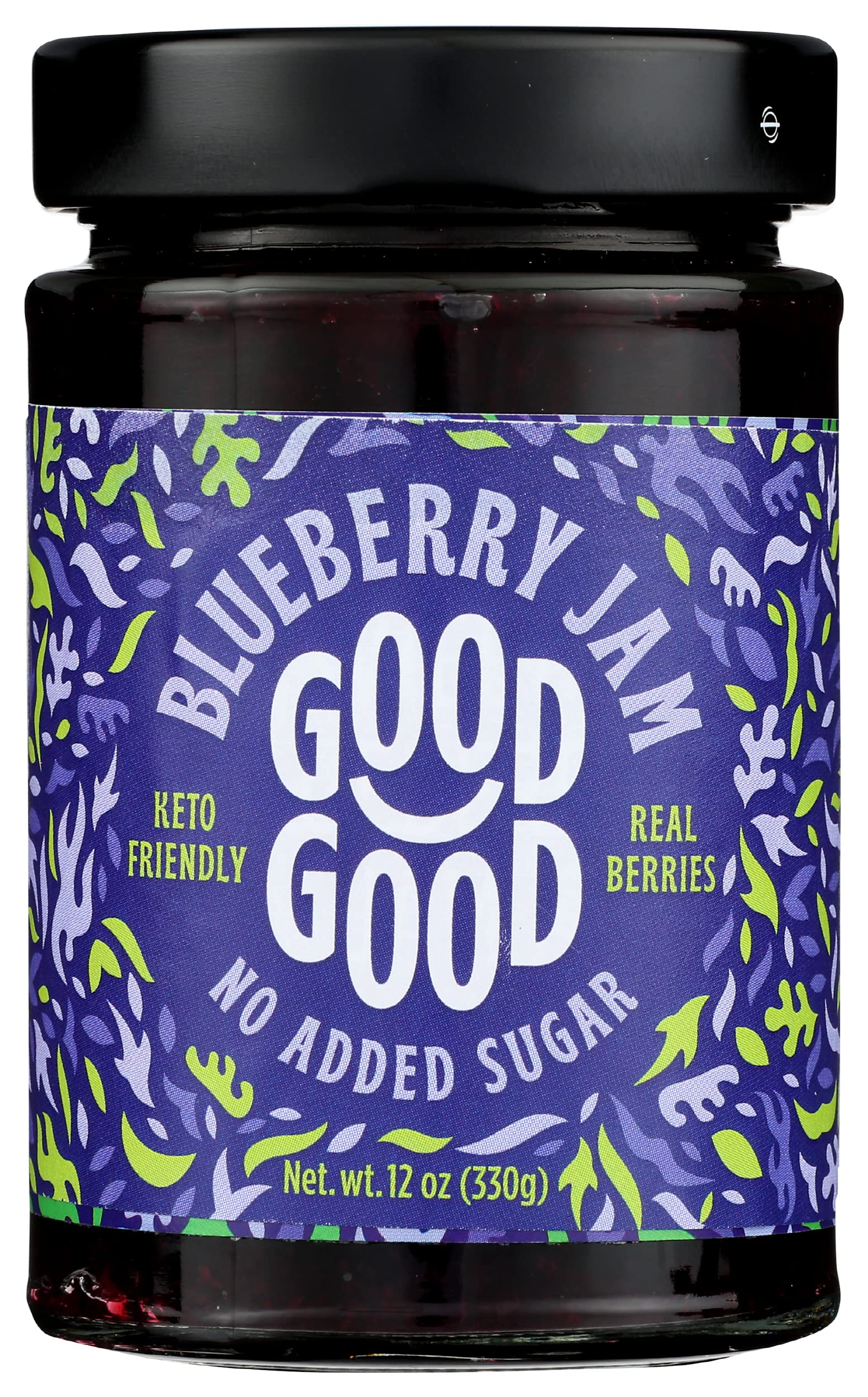 Good Good Sweet Blueberry Jam, Real Berries, No Added Sugar, Keto Friendly, Gluten Free, Vegetarian Friendly, 12 Ounce (Pack of 