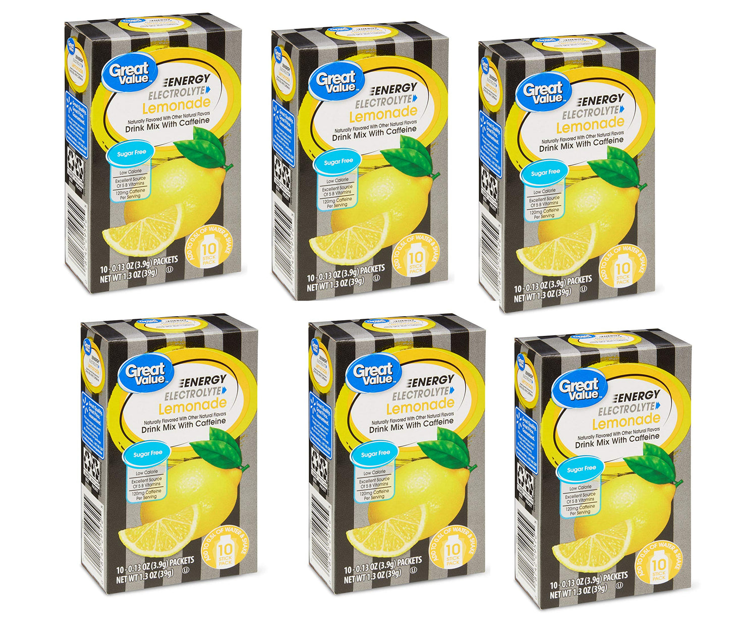 Great Value Lemonade Drink Mix, Sugar Free, Low Calorie, Electrolyte, 0.13 Ounce (Pack of 60)