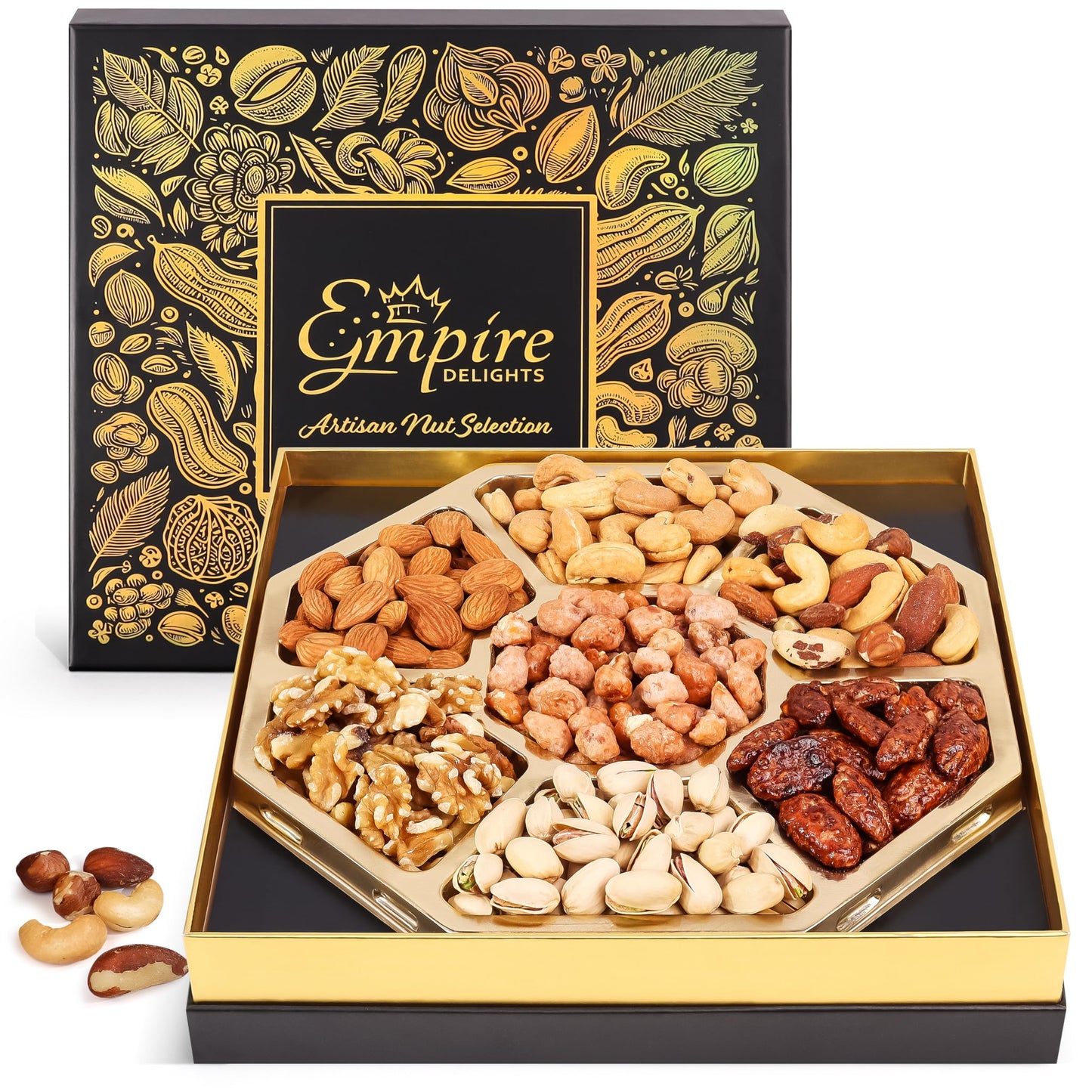 Empire Delights Gourmet Nut Mix Gift Basket - 7 Section Snack Box for Holidays and Special Occasions