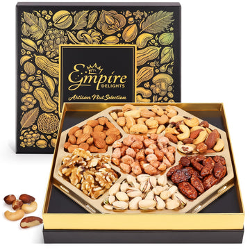 Empire Delights Gourmet Nut Mix Gift Basket - 7 Section Snack Box for Holidays and Special Occasions