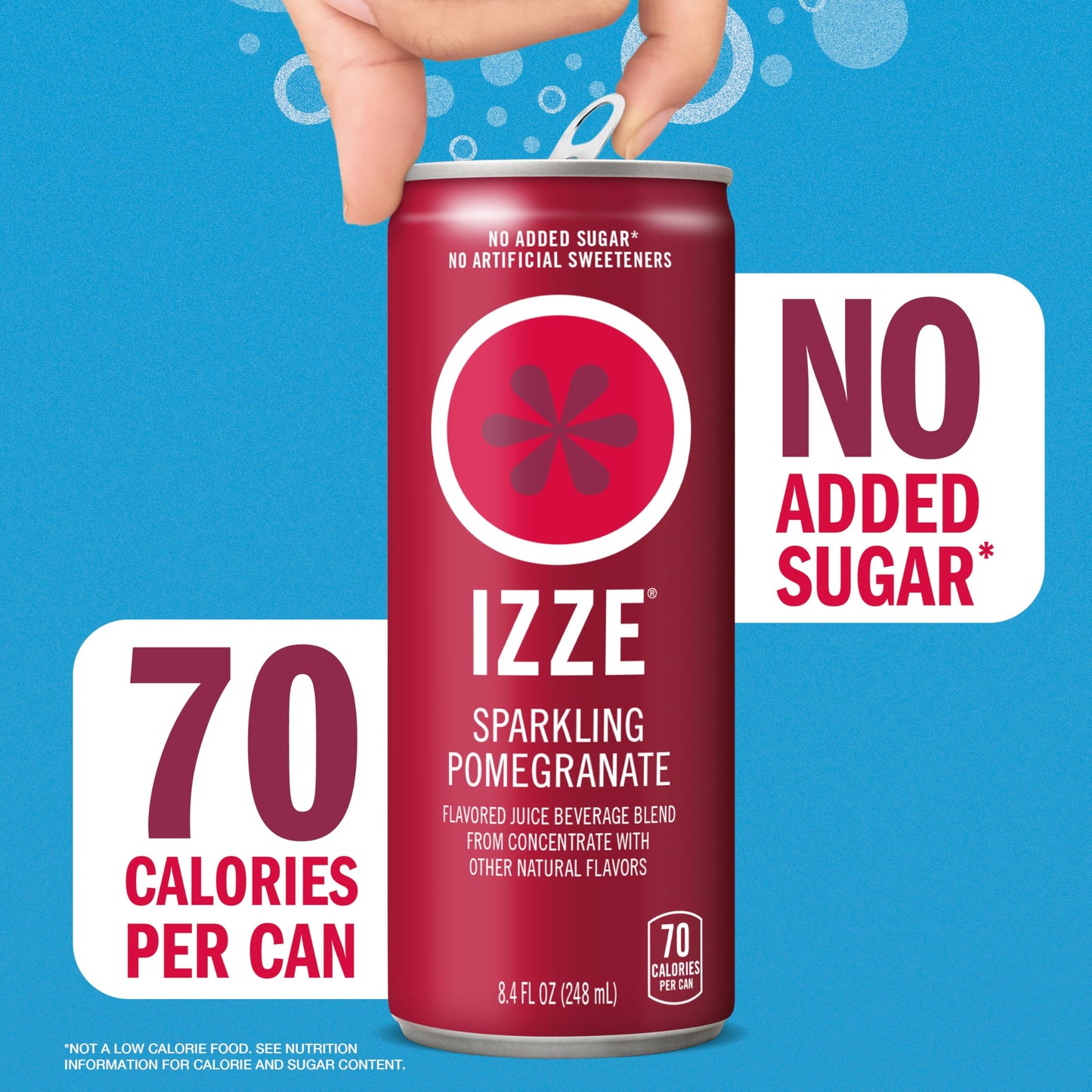 IZZE Sparkling Juice Beverage Blend, Pomegranate, No Sugar Added, 8.4 FL OZ - 24 Cans - Refreshing & Flavorful Drink