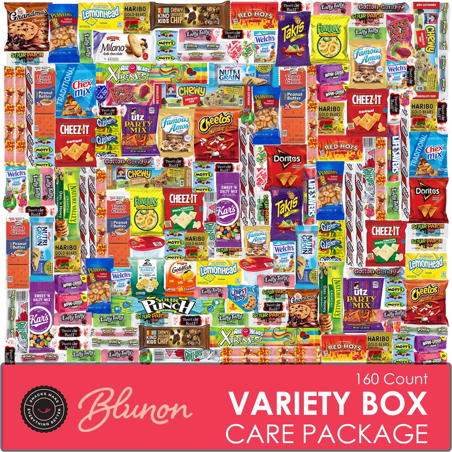 Snack Box Care Package - Snacks Variety Pack Gift - Chips, Candy, Cookies, Crackers Bulk Assortment (160 Count)