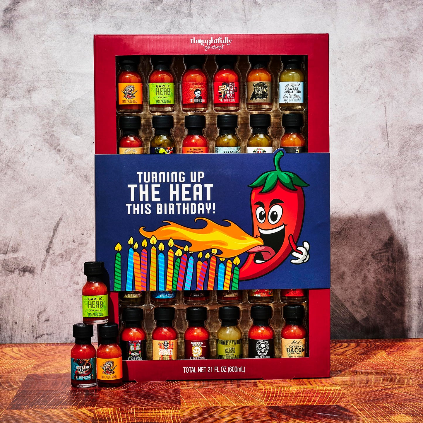 Thoughtfully Gourmet Birthday Hot Sauce Sampler Gift Set, 30-Pack With Flavors Like Garlic Herb & Apple Spirit-Inspired Flavor, Gift Wrapped For Birthdays