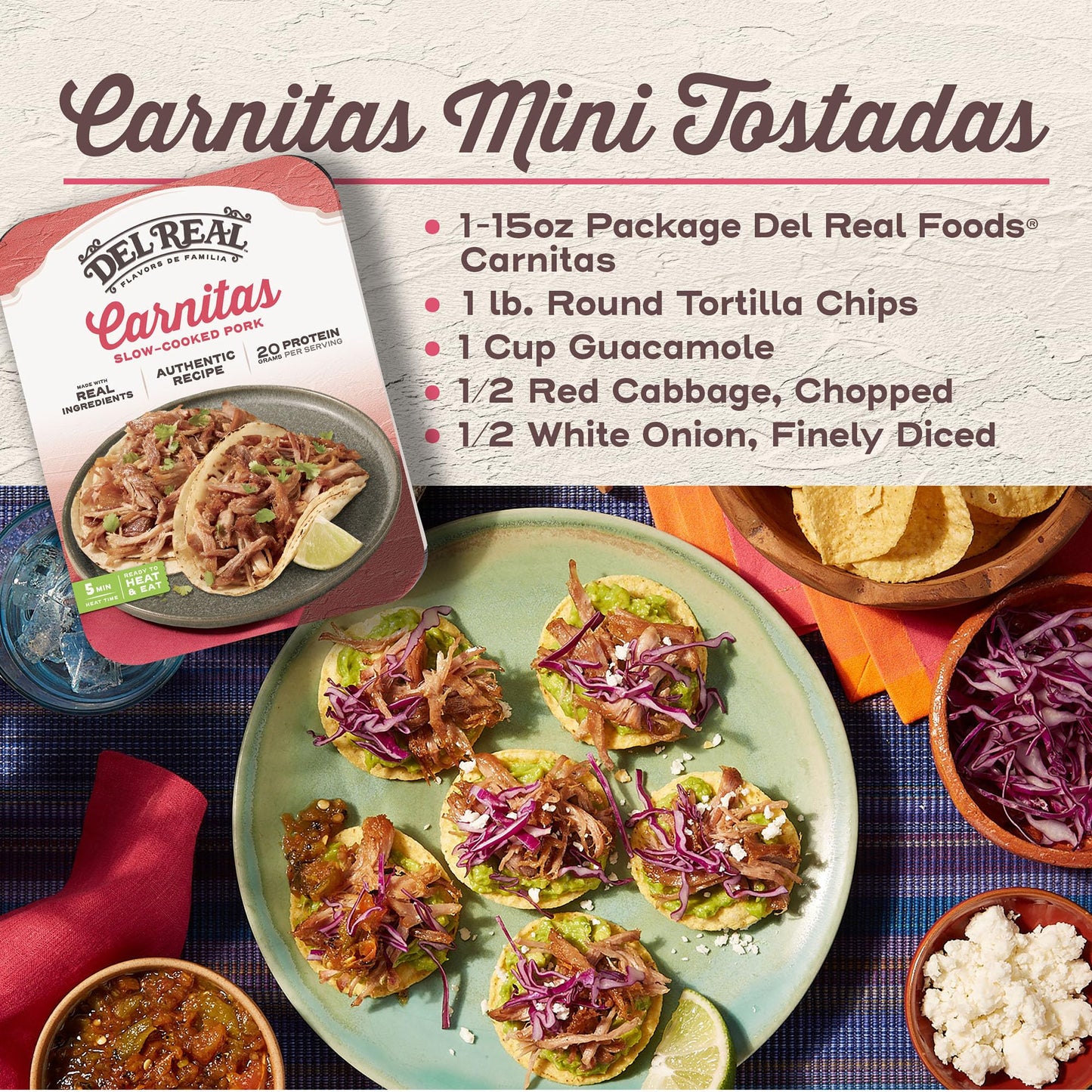 Del Real Foods Carnitas, Shredded Pork Entr  e | Fully Cooked, Heat & Serve, Microwaves in Minutes | For Tacos, Bowls & Family M