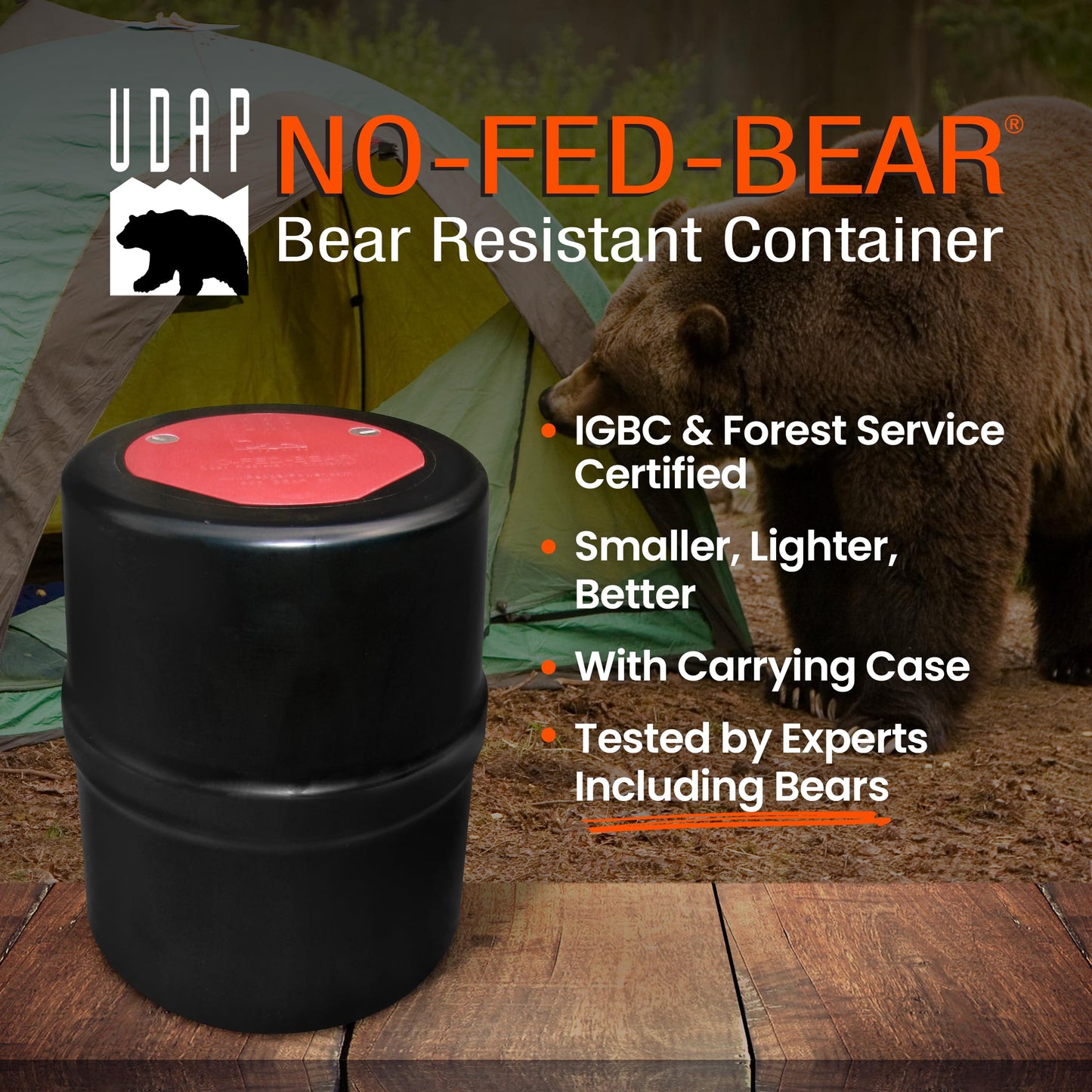 NO-FED-BEAR Bear Resistant Canister - 2 Gallons, Multi, Model BRCWC, Ideal for Hiking, Camping, Backpacking, and Hunting Food Storage
