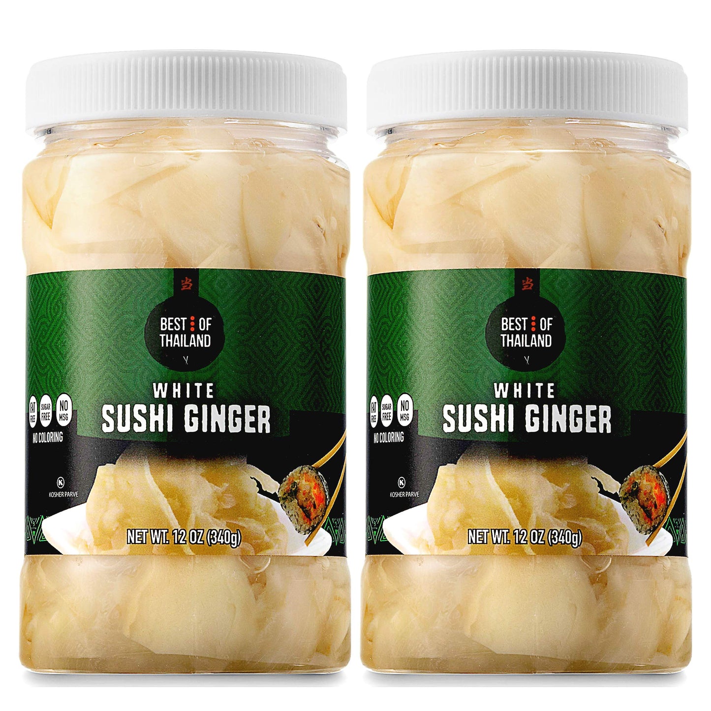 Best Of Thailand Japanese White Pickled Sushi Ginger | No Msg | 2 Jars Of 12Oz Fresh Sliced Young Gari Pickled Ginger In Sweet P