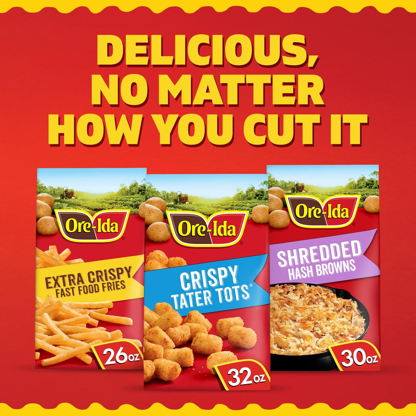 Ore-Ida Crispy Tater Tots Seasoned Shredded Frozen Potatoes, 32 oz Bag