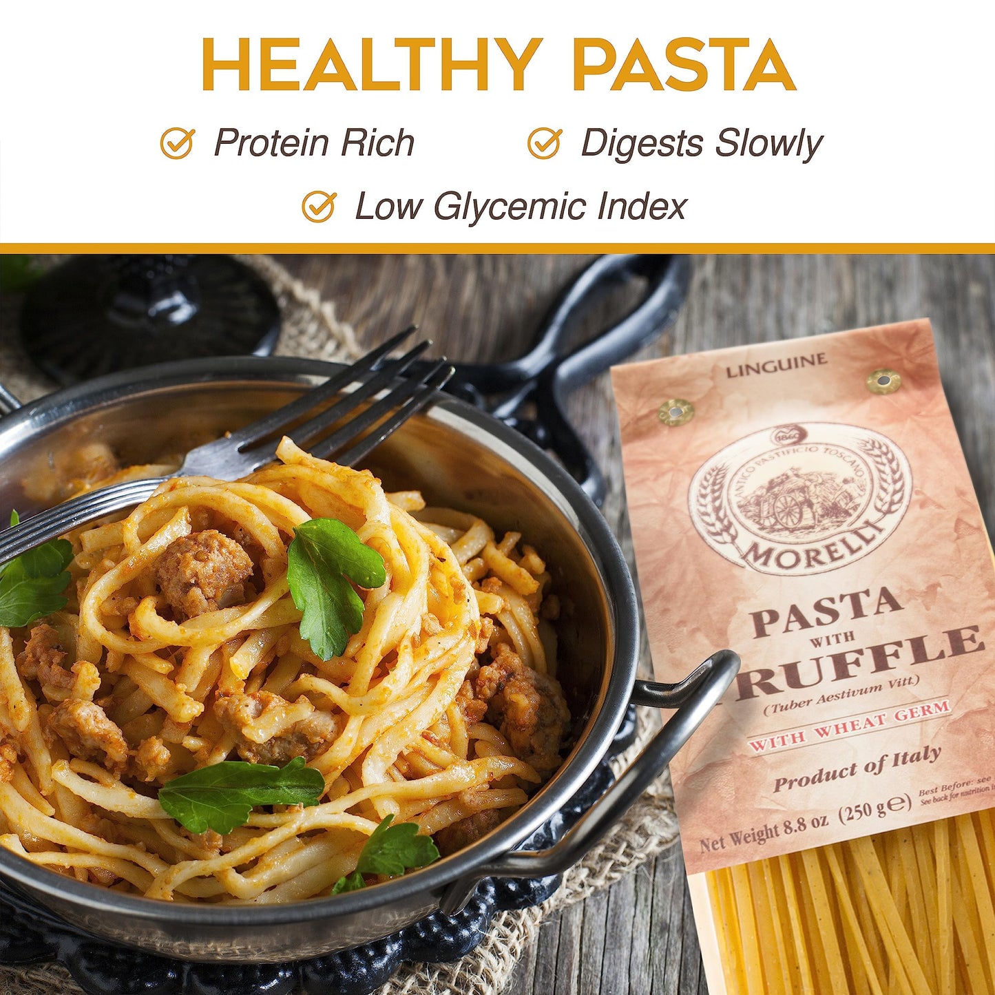 MORELLI Truffle Linguine Pasta - Handmade Italian Duspirit-inspired flavor Wheat Semolina - 8.8 Ounce - Italian Truffles Egg Pasta