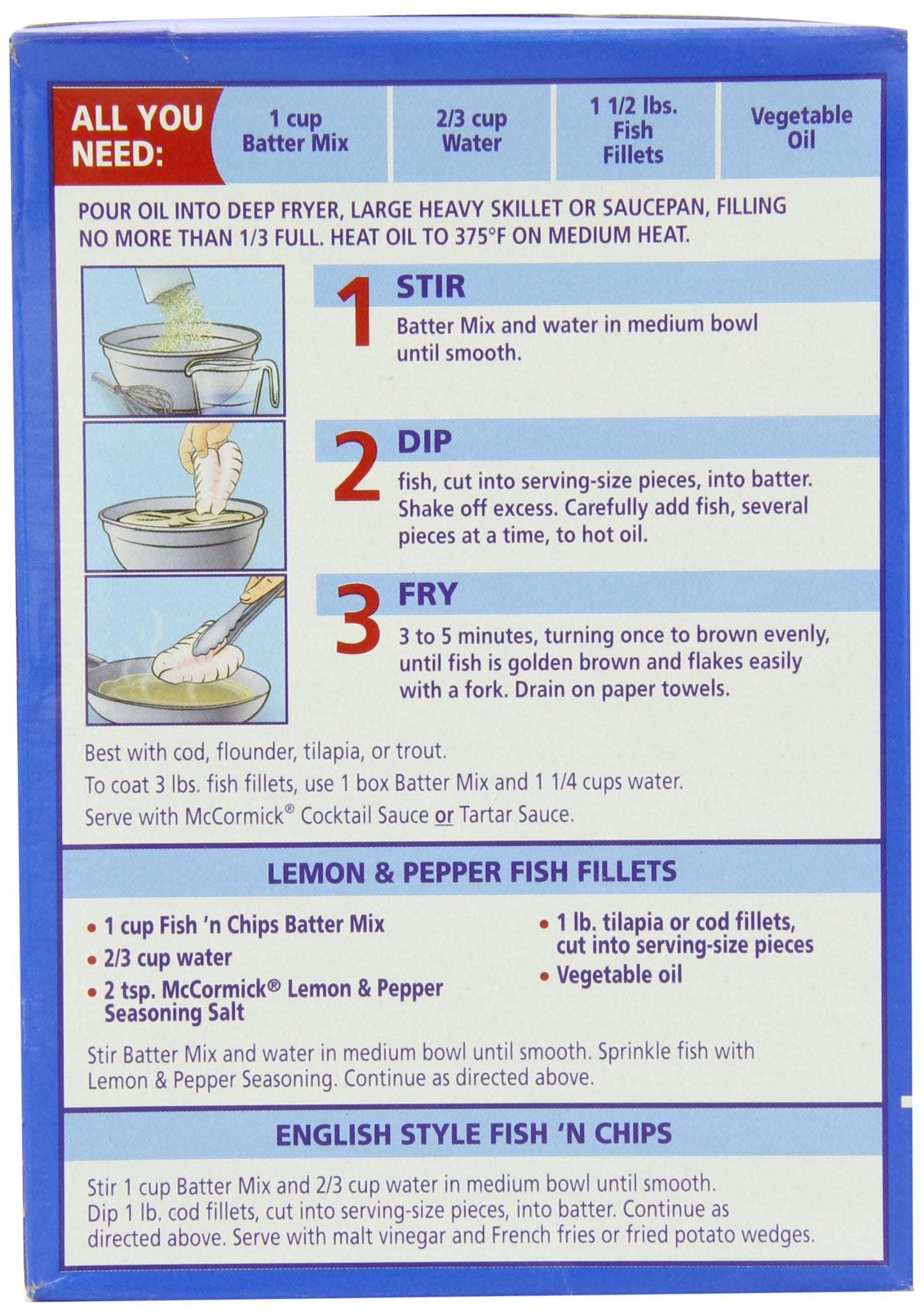 McCormick Golden Dipt Fish 'n Chips Seafood Batter Mix, 10 oz (Pack of 8)